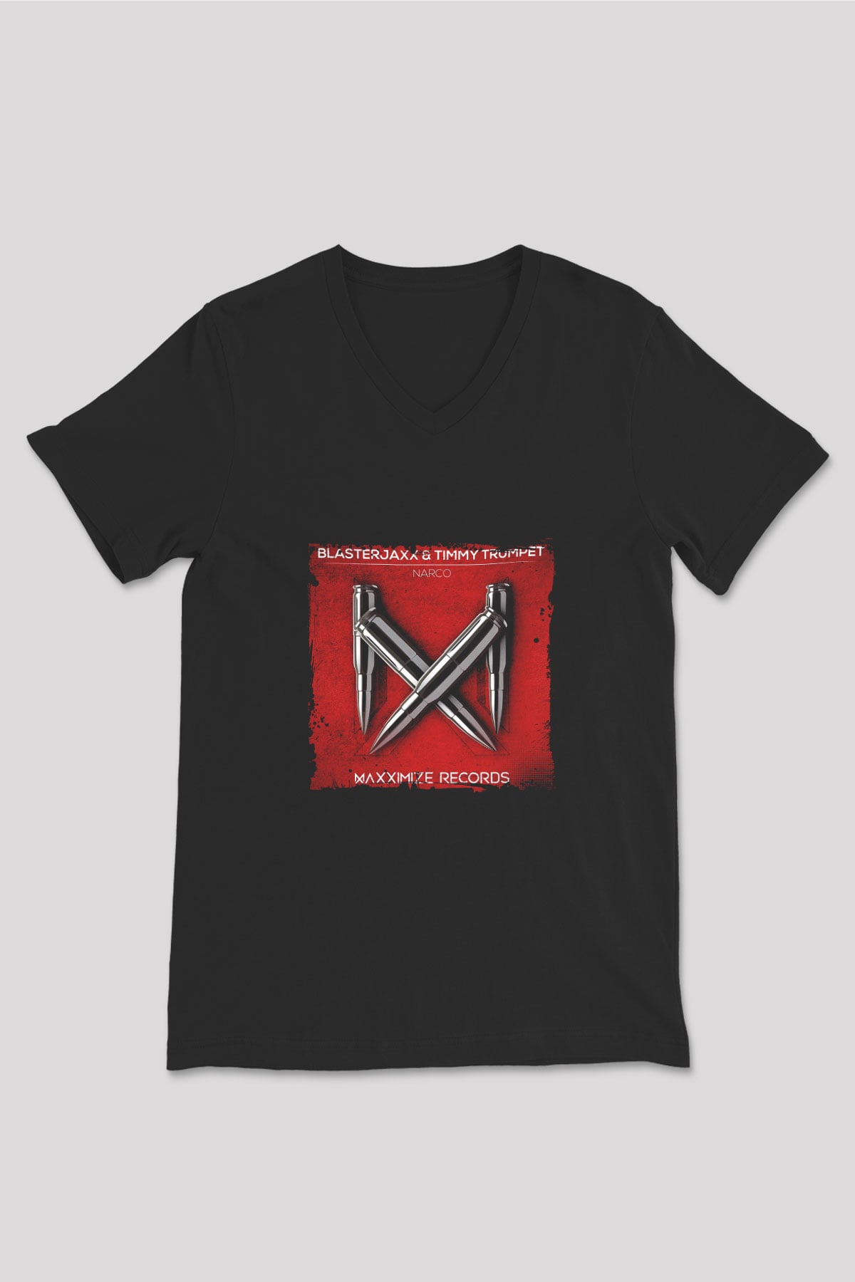 Blasterjaxx Baskılı Unisex Siyah V Yaka Tişört