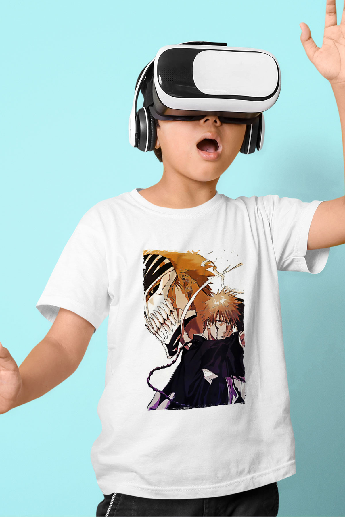 Bleach Baskılı Beyaz Unisex Beyaz Çocuk Tişört - Tshirt