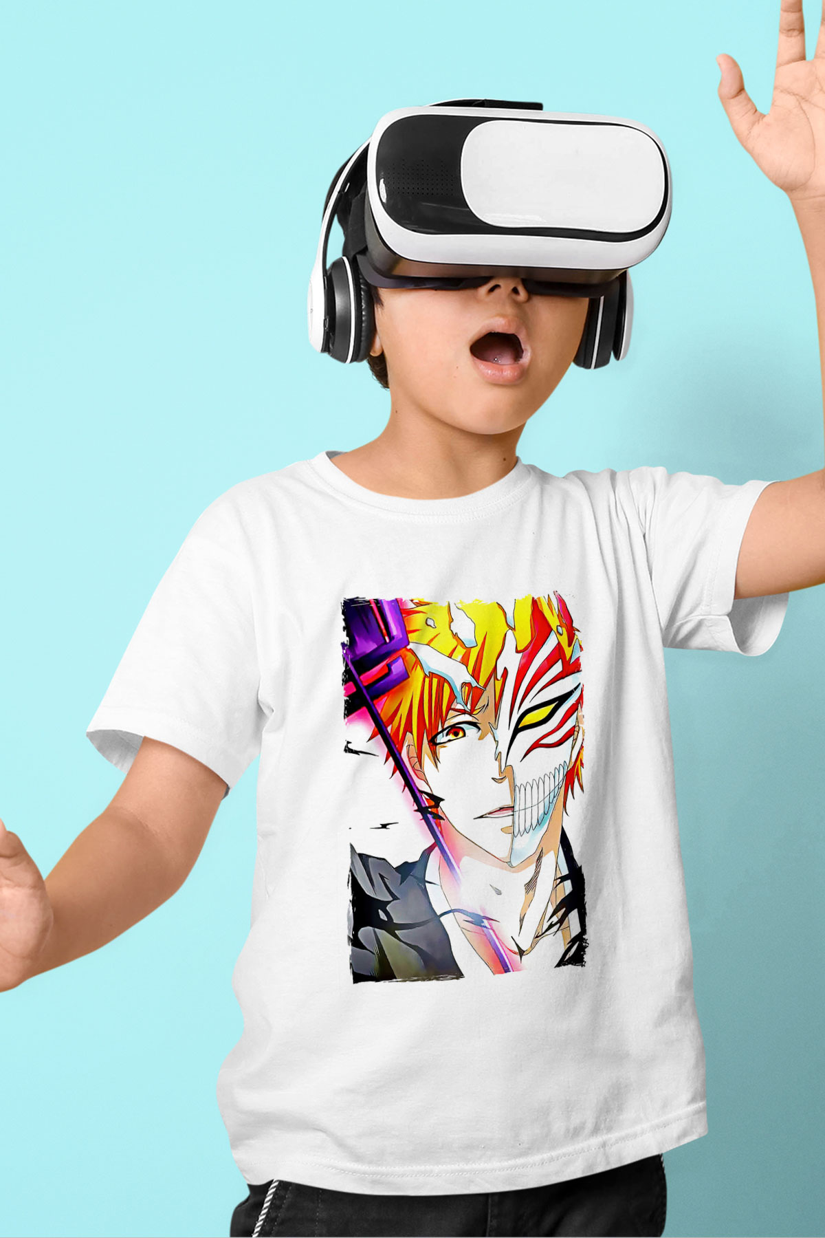 Bleach Baskılı Beyaz Unisex Beyaz Çocuk Tişört - Tshirt