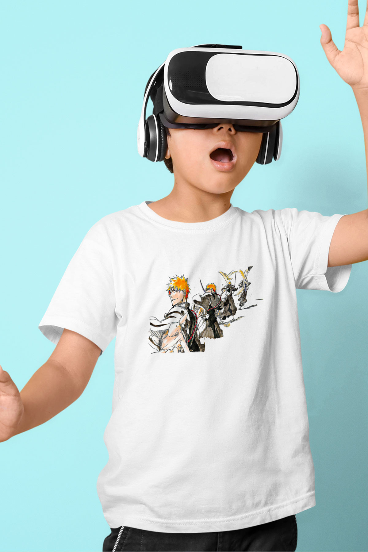 Bleach Baskılı Beyaz Unisex Beyaz Çocuk Tişört - Tshirt