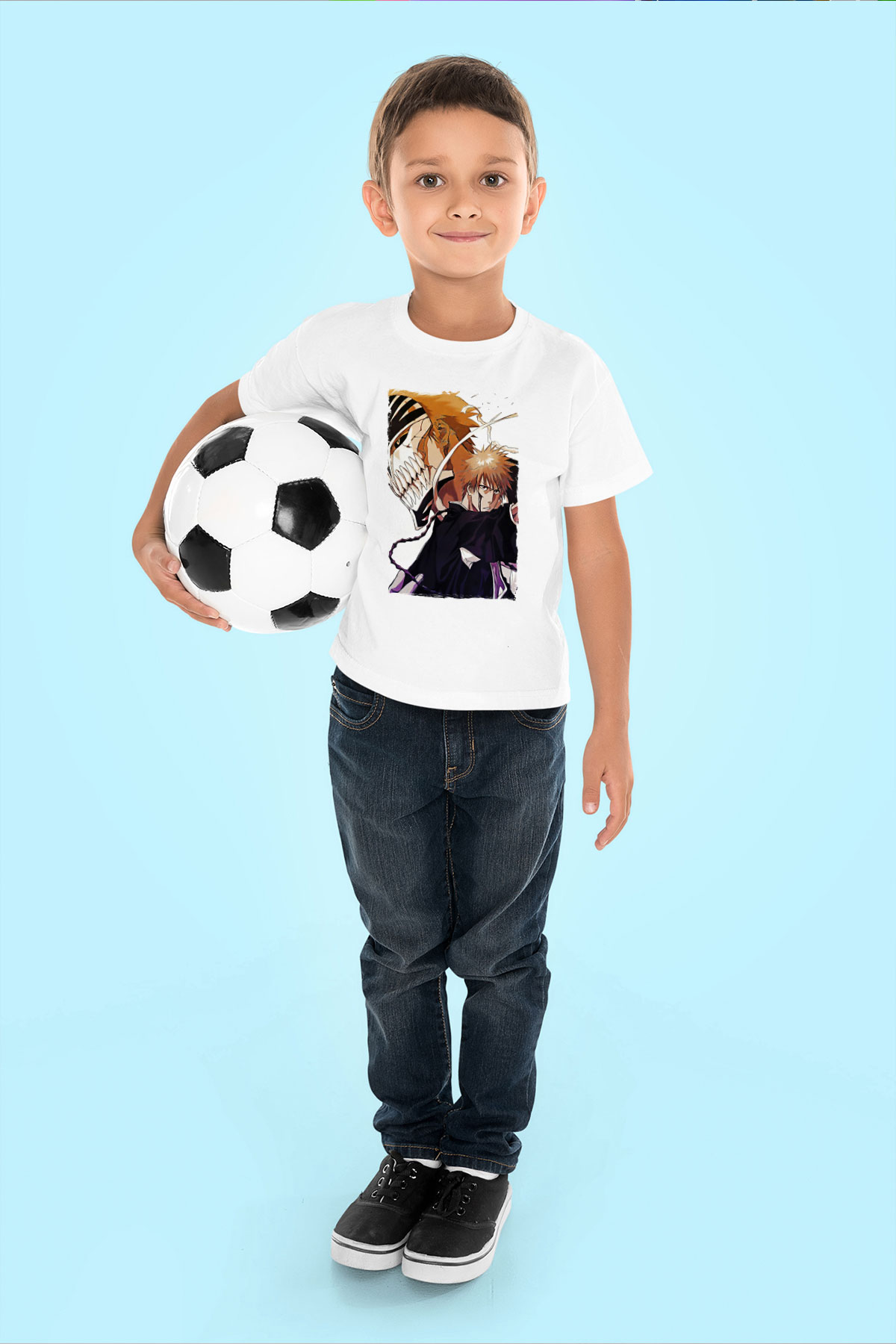Bleach Baskılı Beyaz Unisex Beyaz Çocuk Tişört - Tshirt