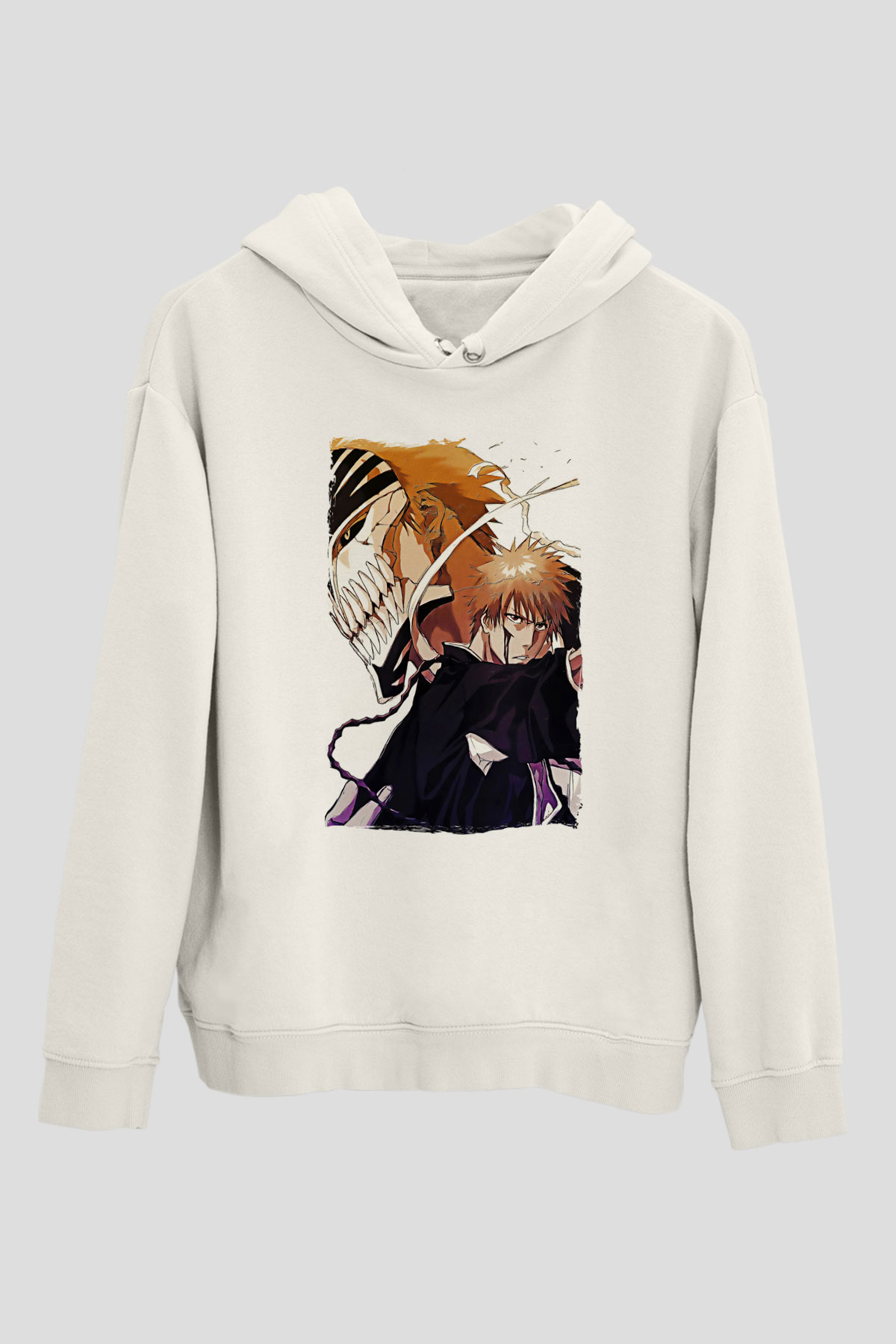 Bleach Baskılı Beyaz Unisex Hoodie