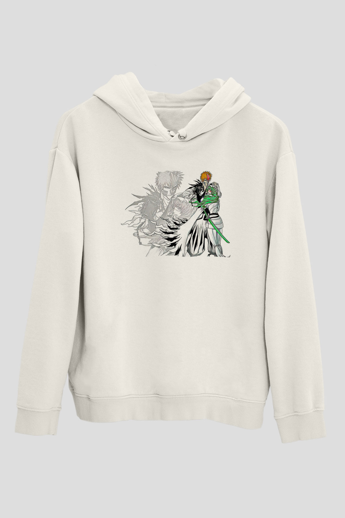 Bleach Baskılı Beyaz Unisex Hoodie