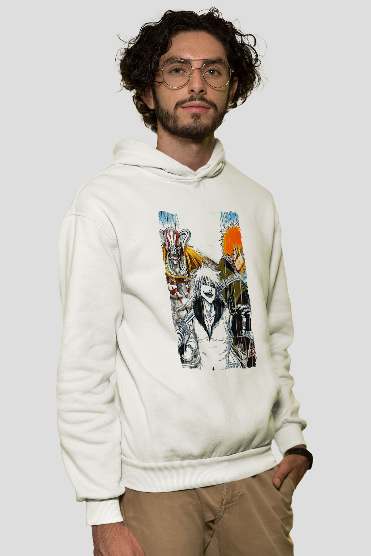 Bleach Baskılı Beyaz Unisex Hoodie