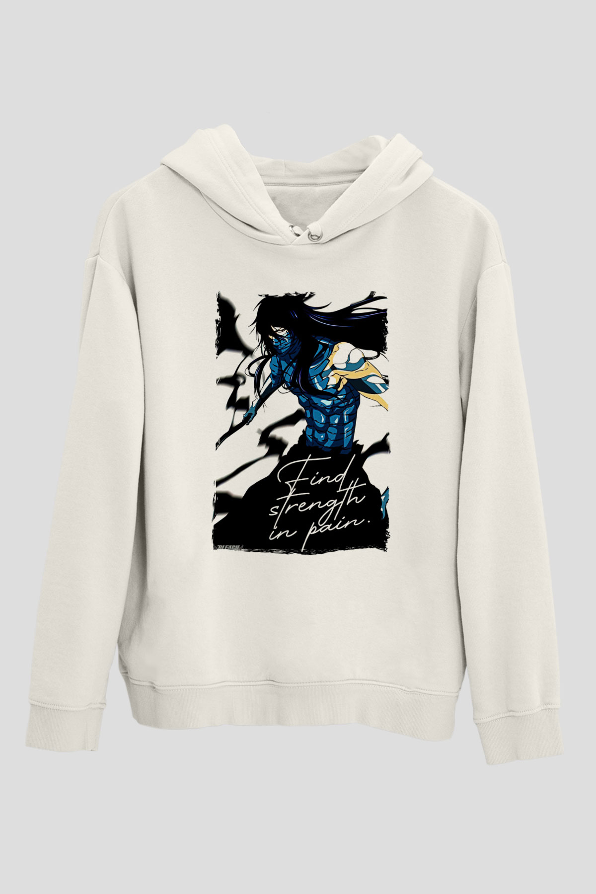 Bleach Baskılı Beyaz Unisex Hoodie