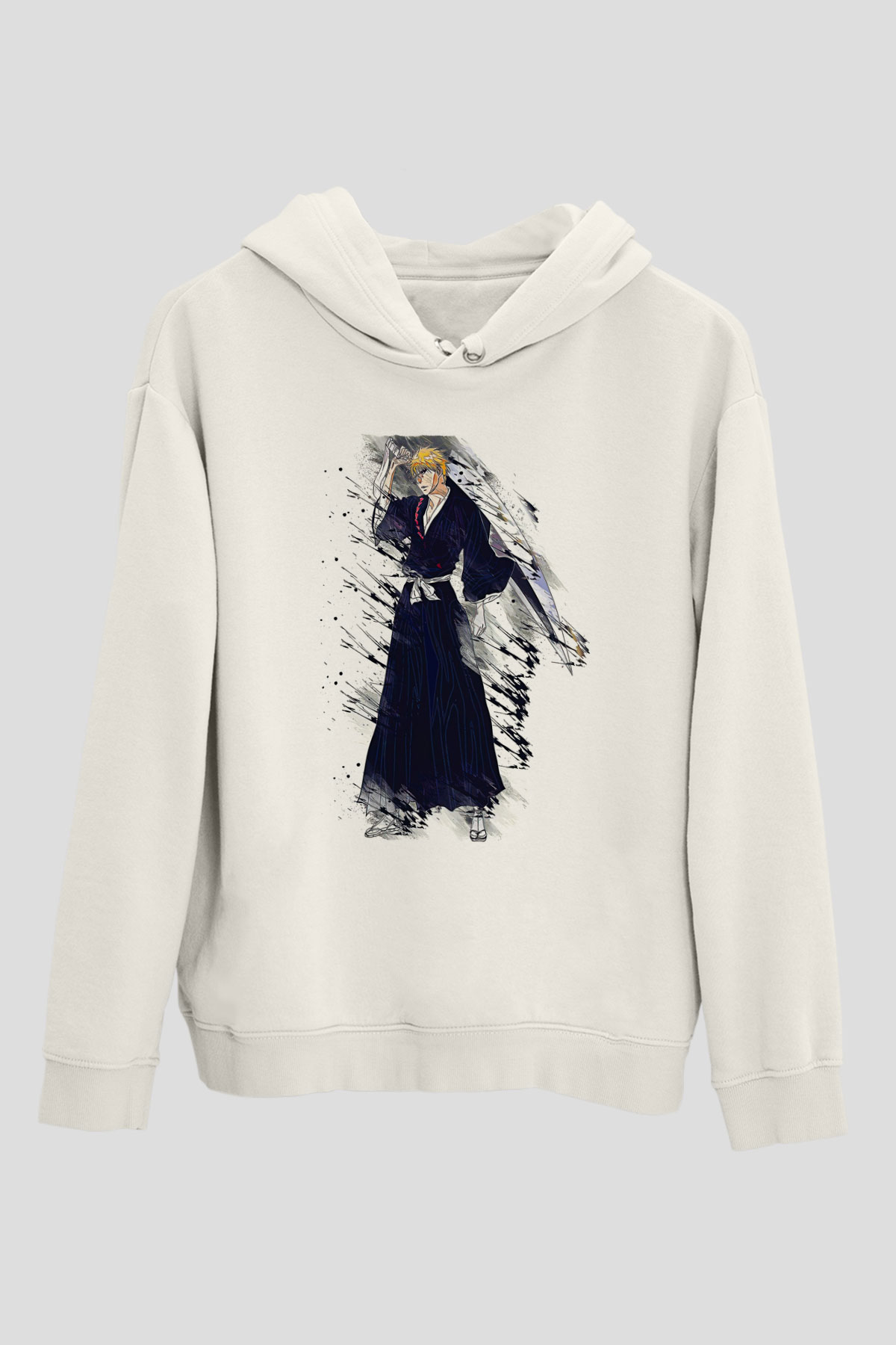 Bleach Baskılı Beyaz Unisex Hoodie