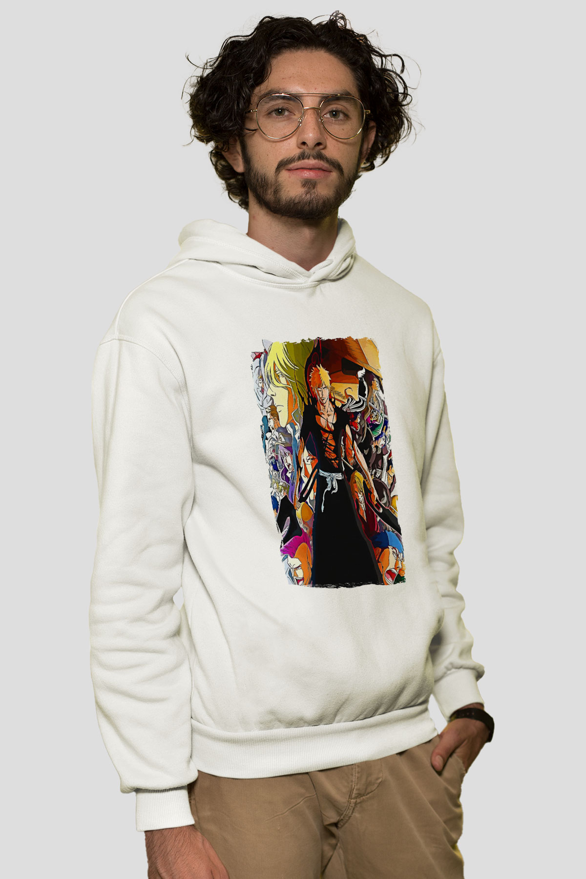 Bleach Baskılı Beyaz Unisex Hoodie