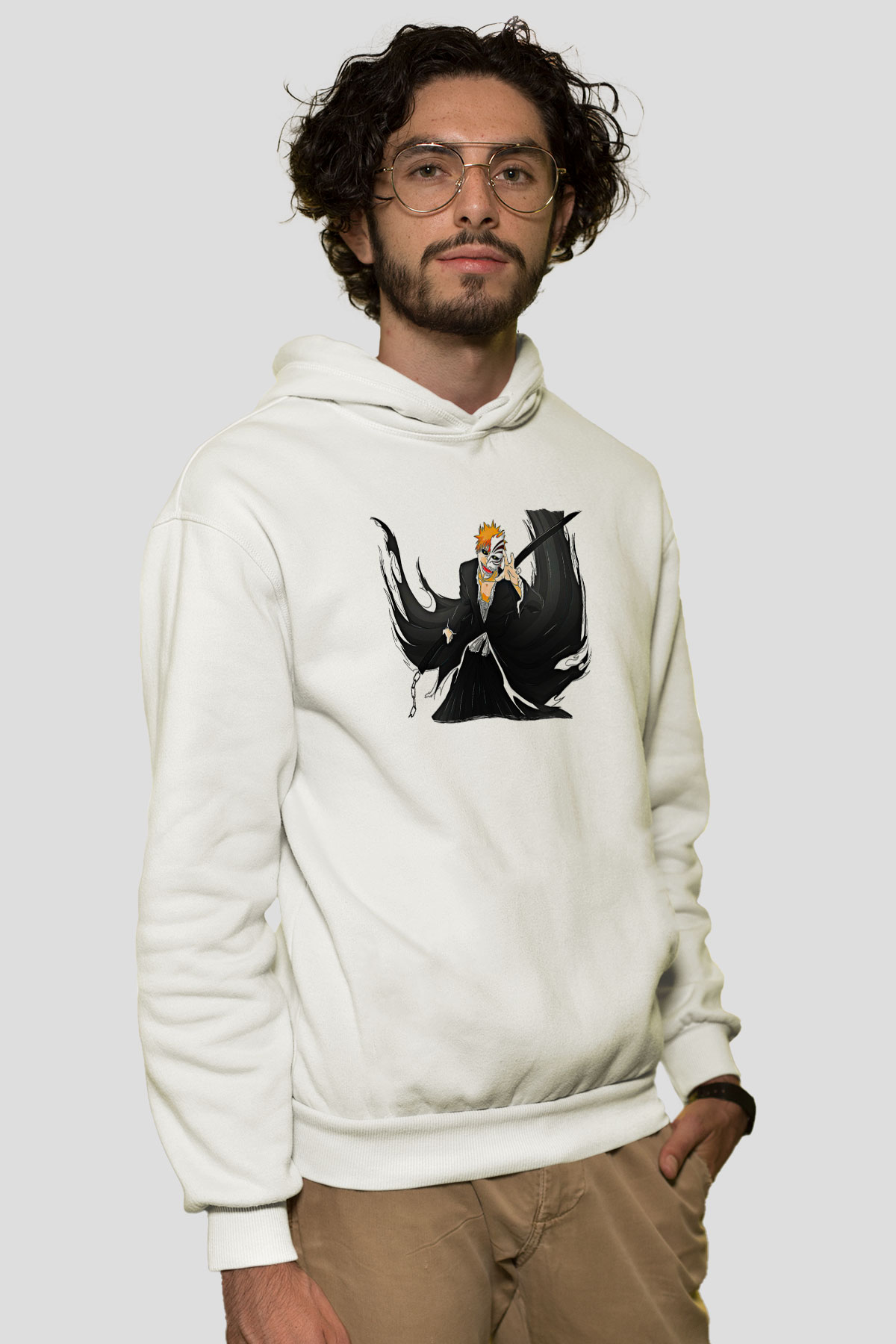 Bleach Baskılı Beyaz Unisex Hoodie