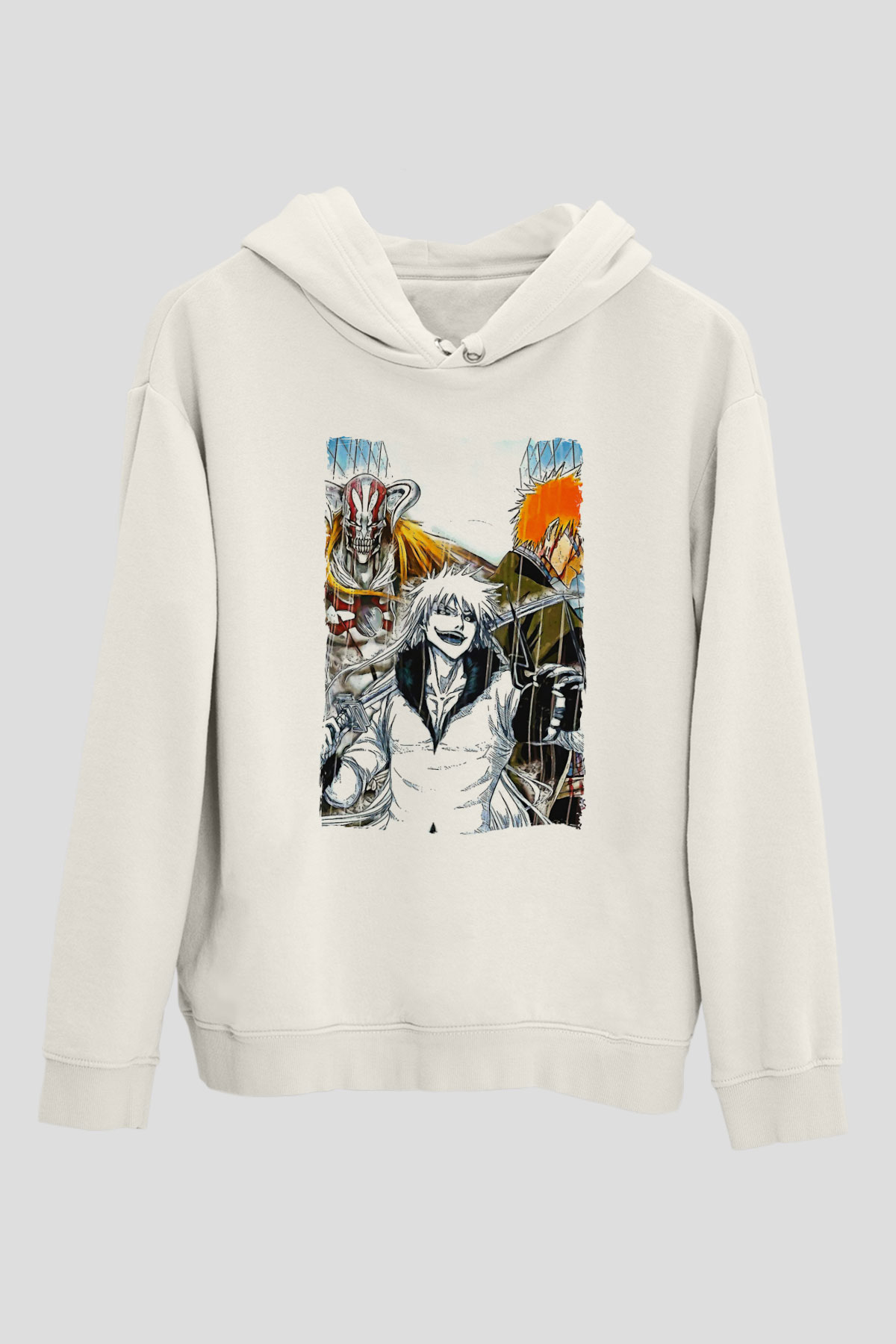 Bleach Baskılı Beyaz Unisex Hoodie
