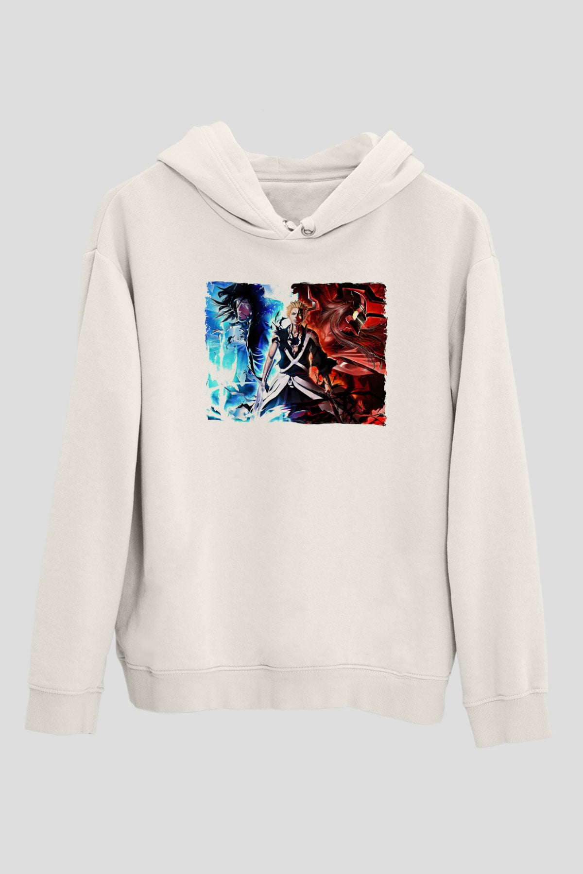 Bleach Baskılı Beyaz Unisex Hoodie