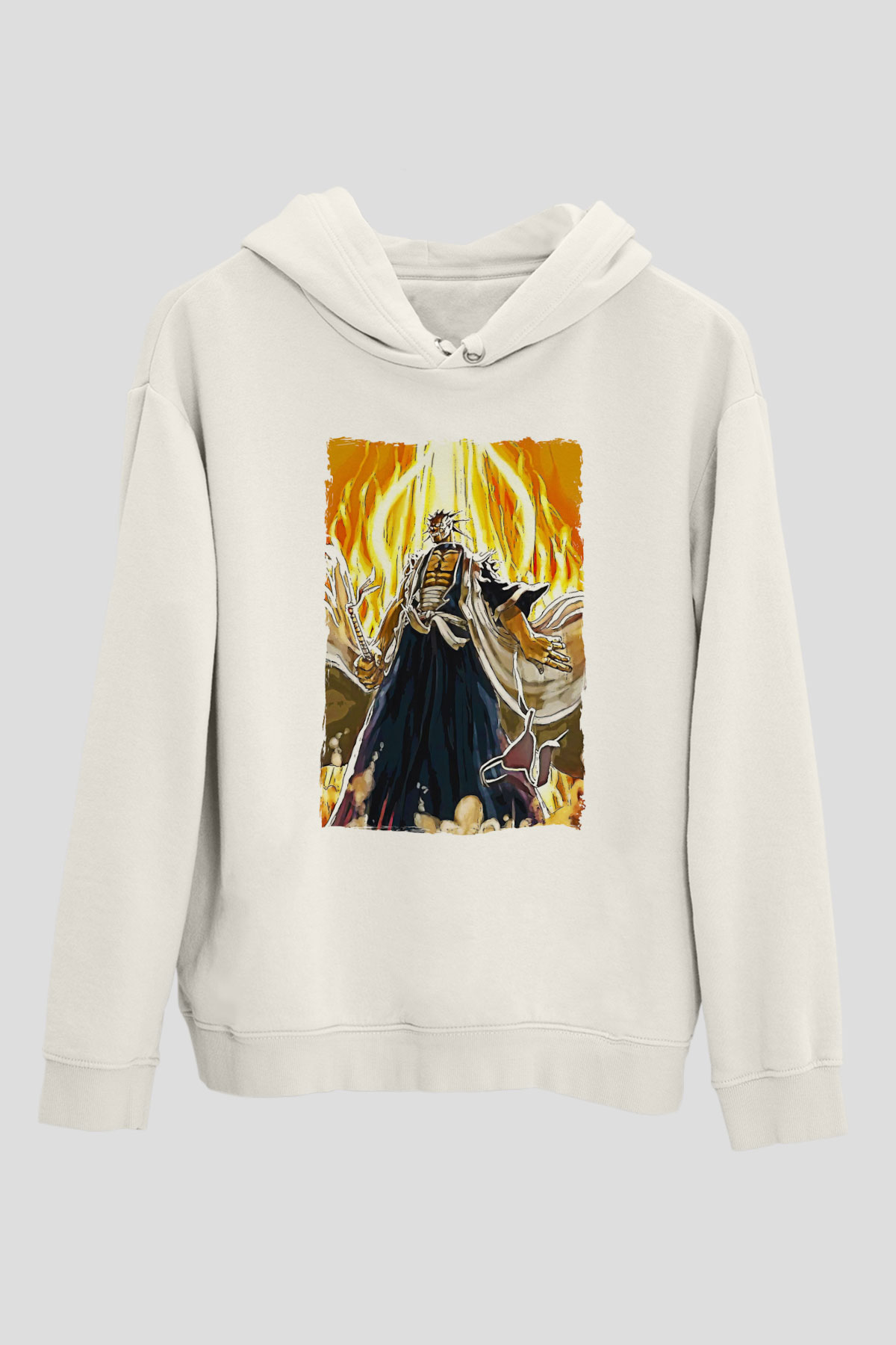 Bleach Baskılı Beyaz Unisex Hoodie