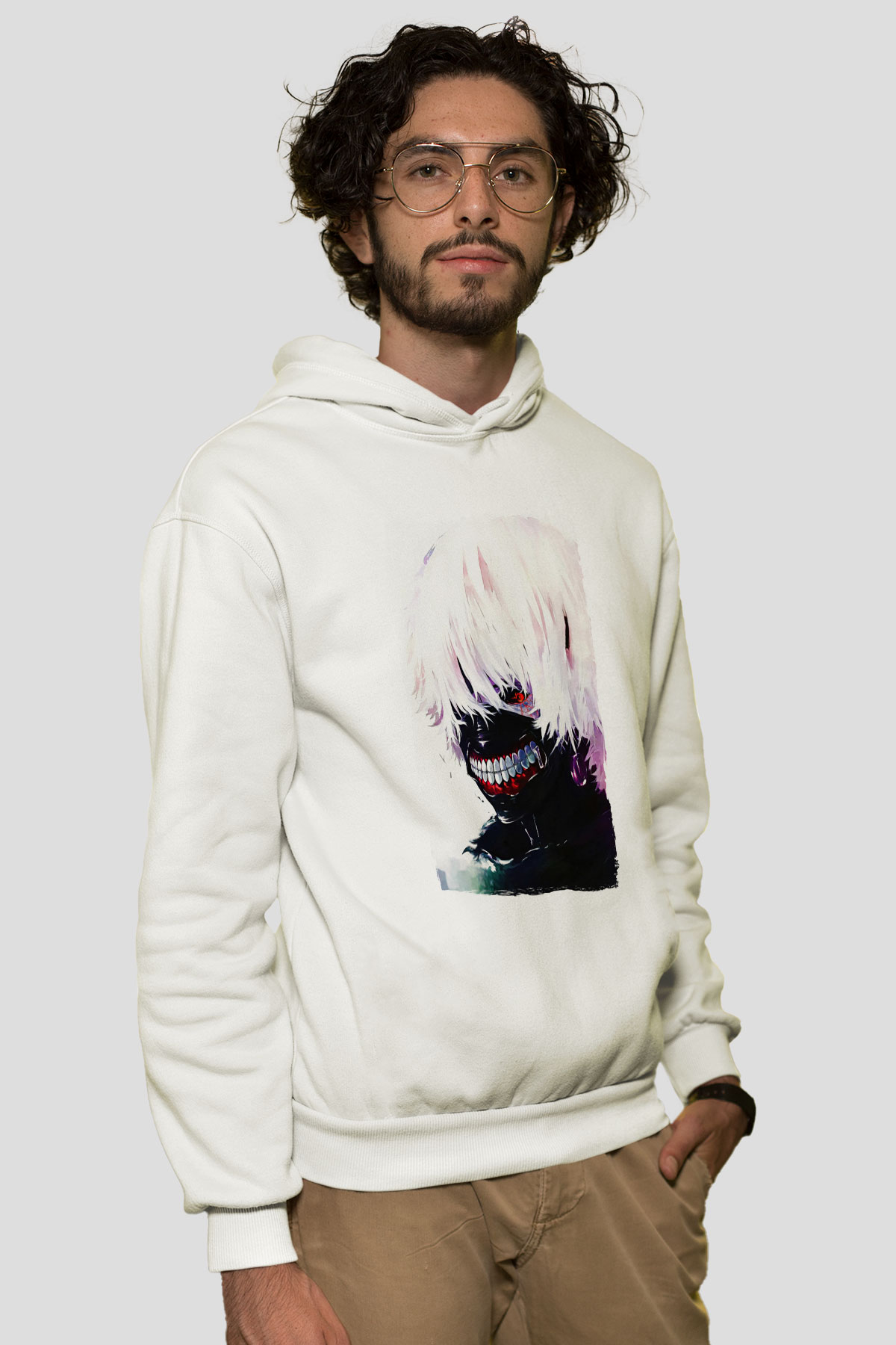 Bleach Baskılı Beyaz Unisex Hoodie