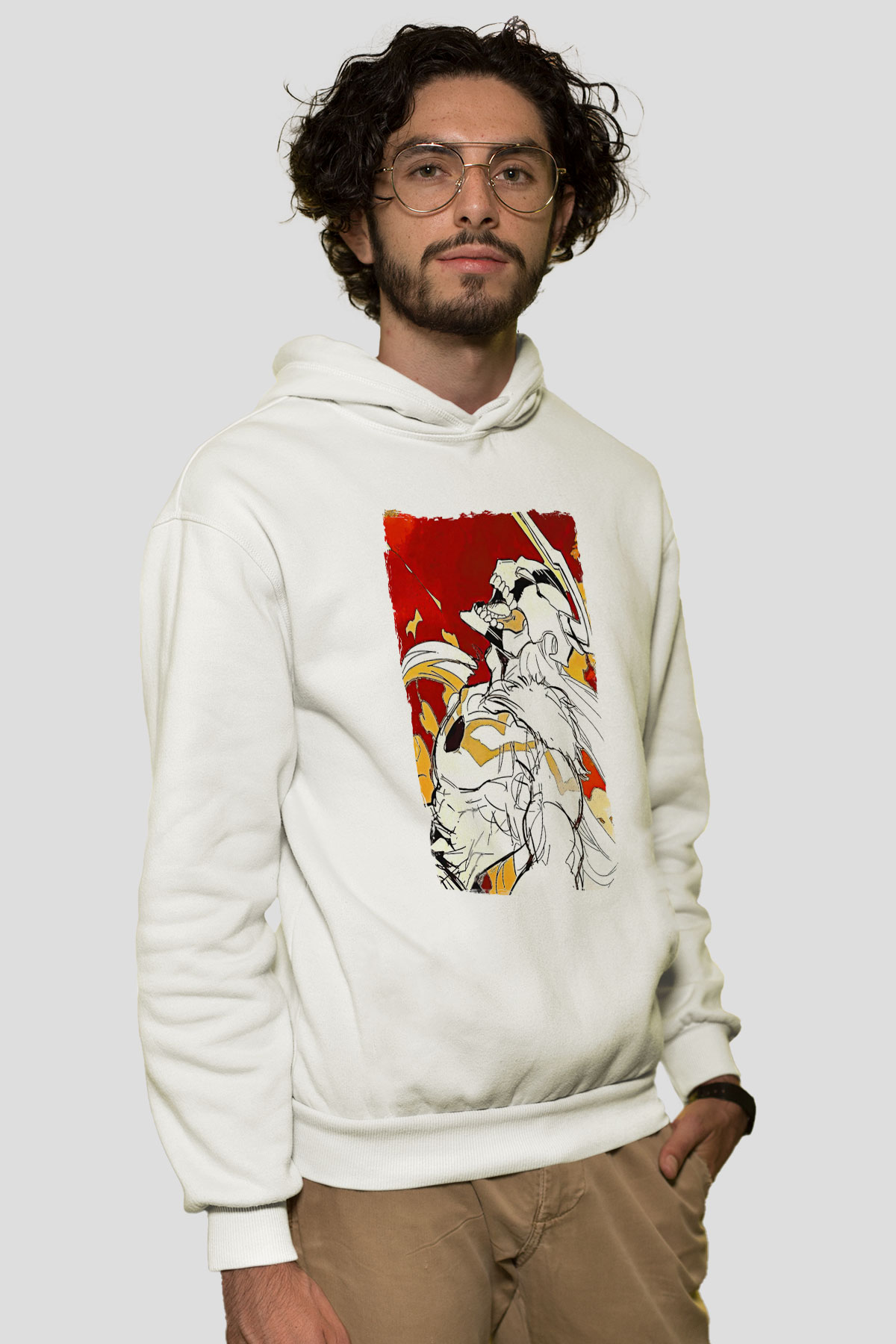 Bleach Baskılı Beyaz Unisex Hoodie