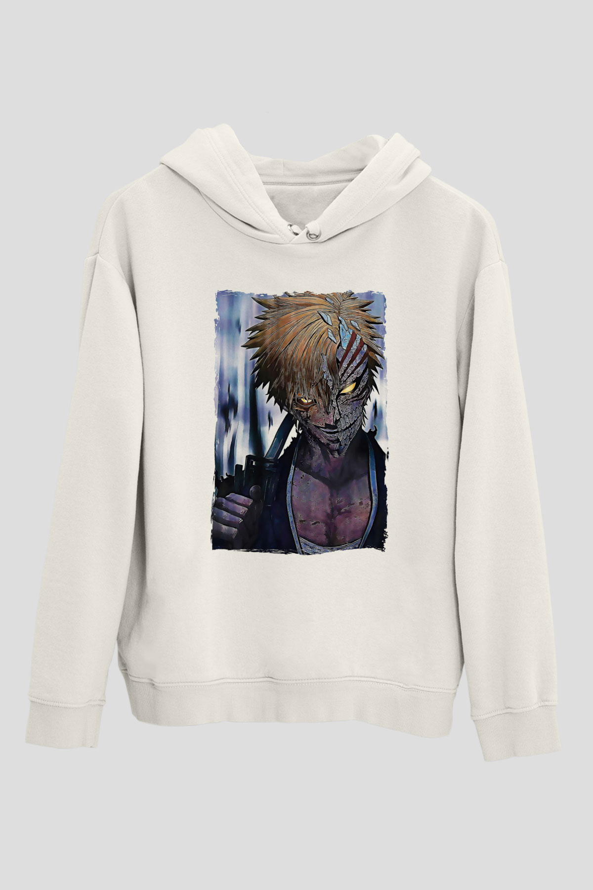 Bleach Baskılı Beyaz Unisex Hoodie