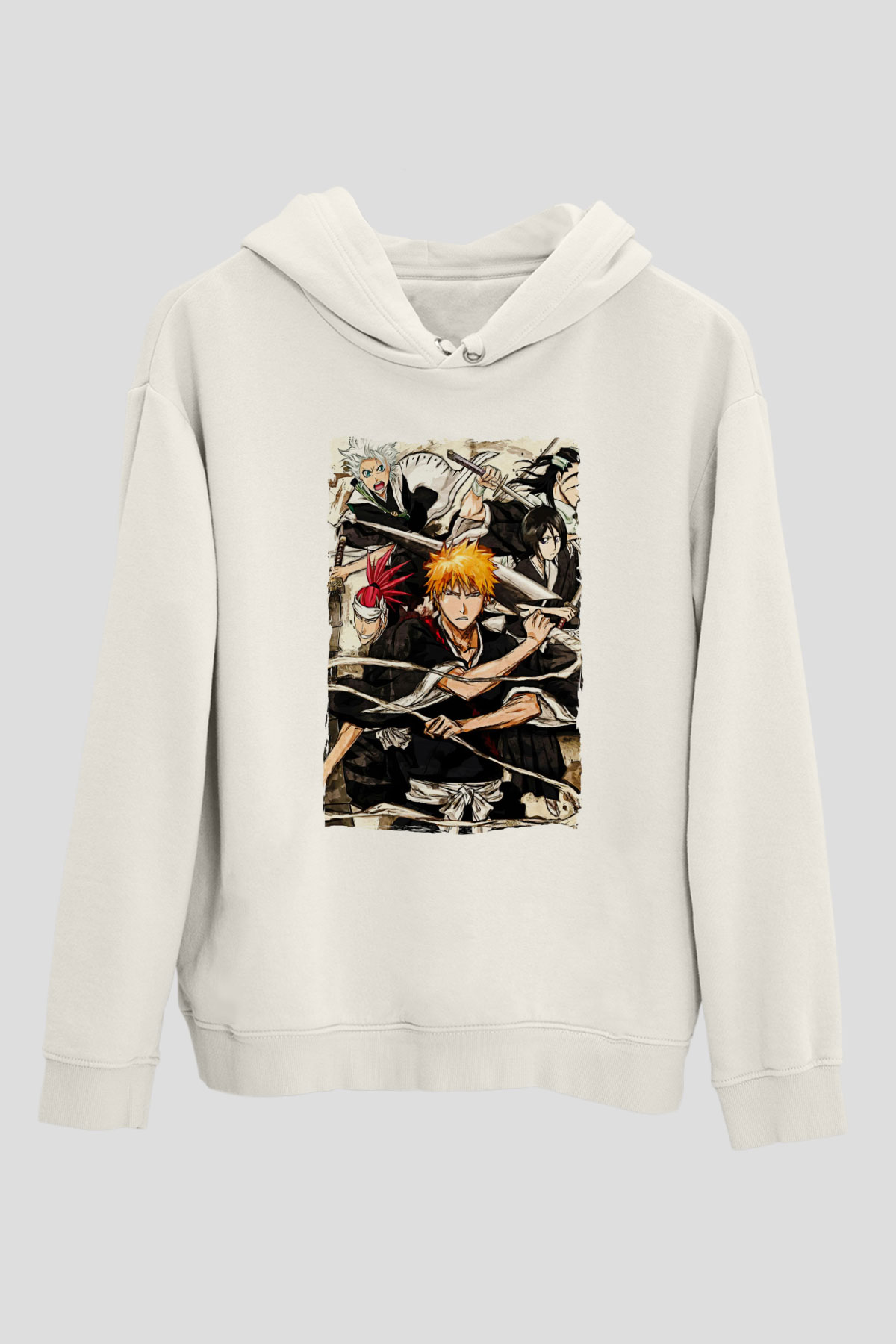 Bleach Baskılı Beyaz Unisex Hoodie
