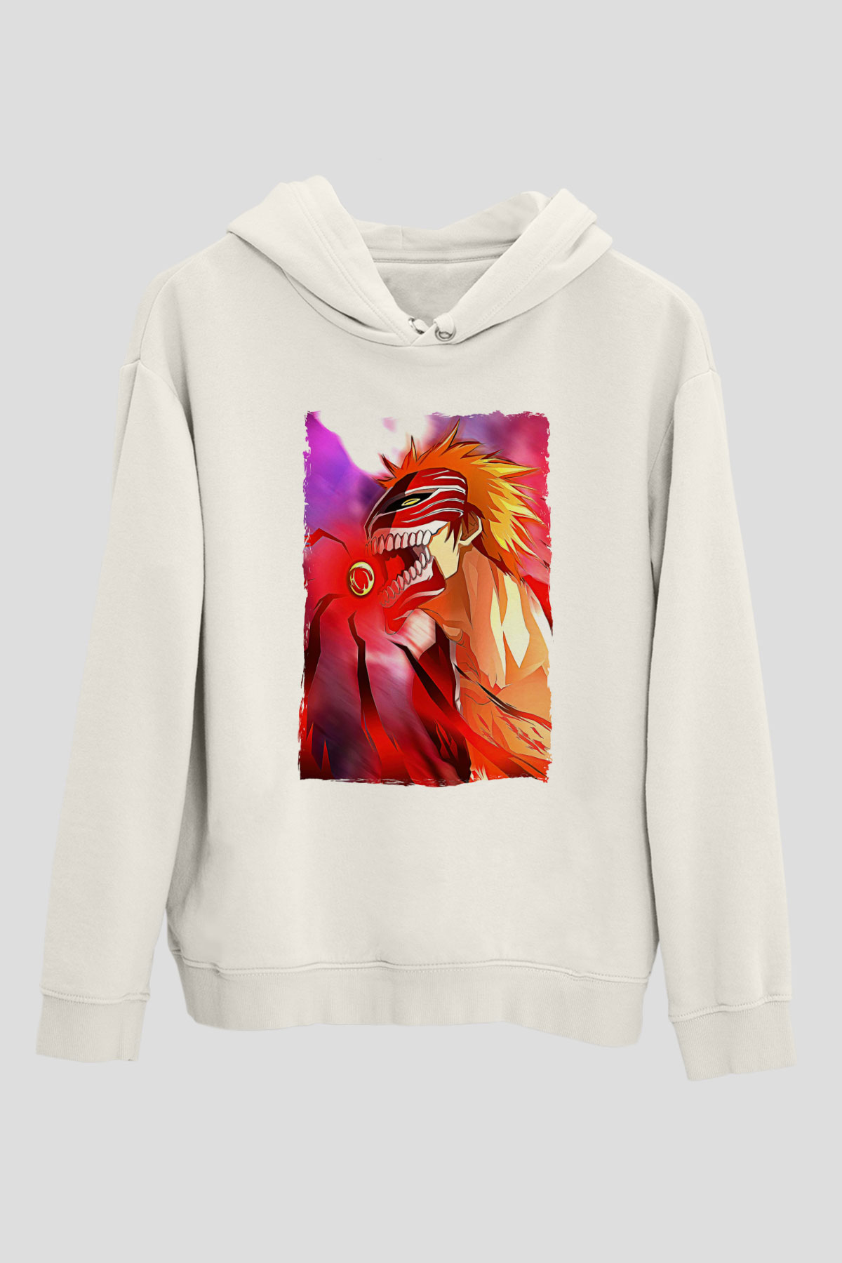 Bleach Baskılı Beyaz Unisex Hoodie