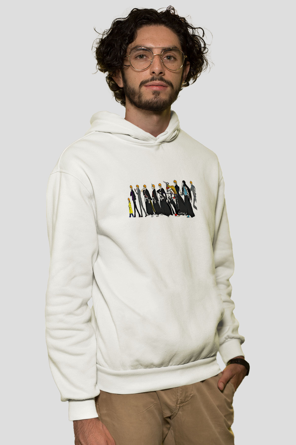 Bleach Baskılı Beyaz Unisex Hoodie
