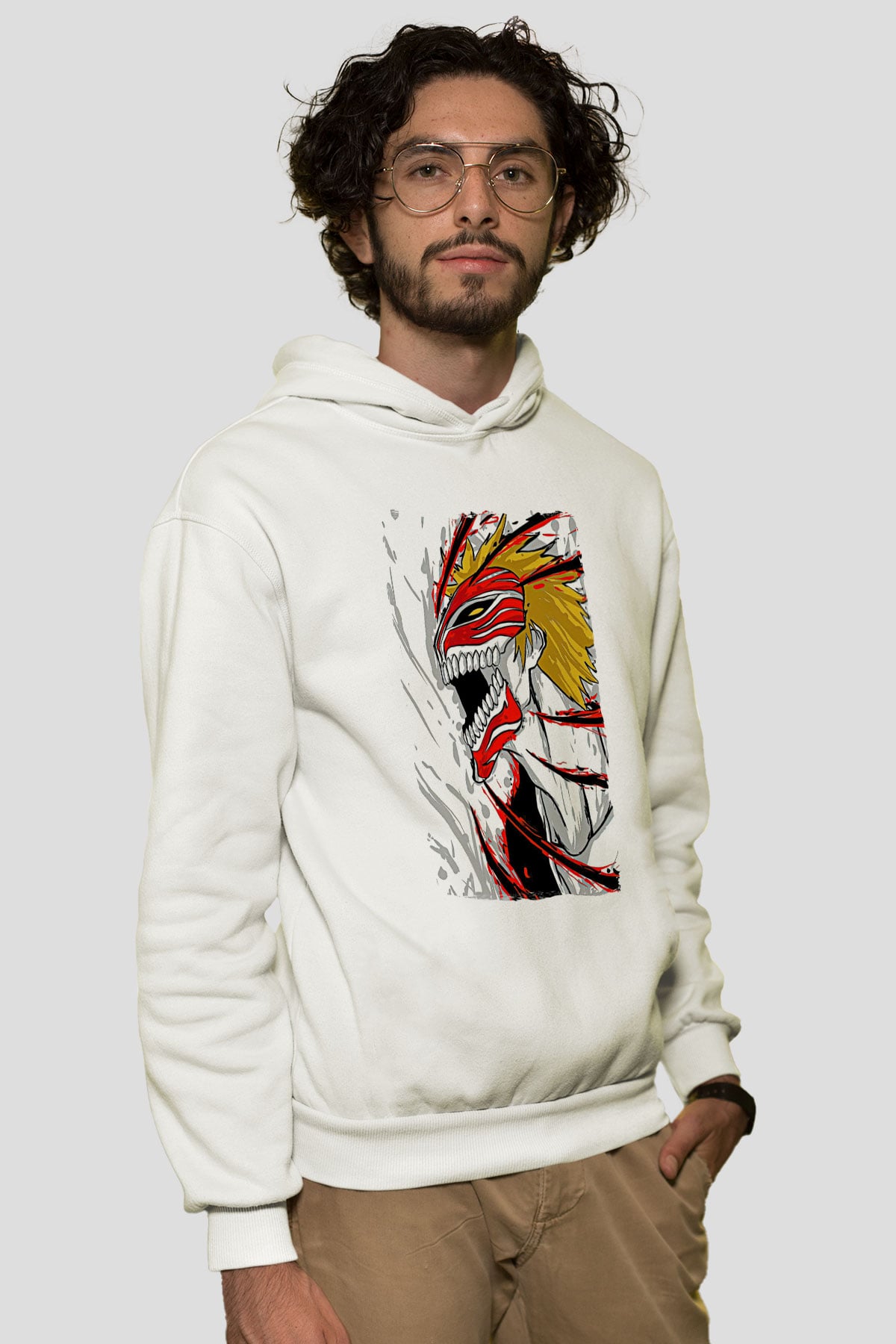 Bleach Baskılı Beyaz Unisex Hoodie