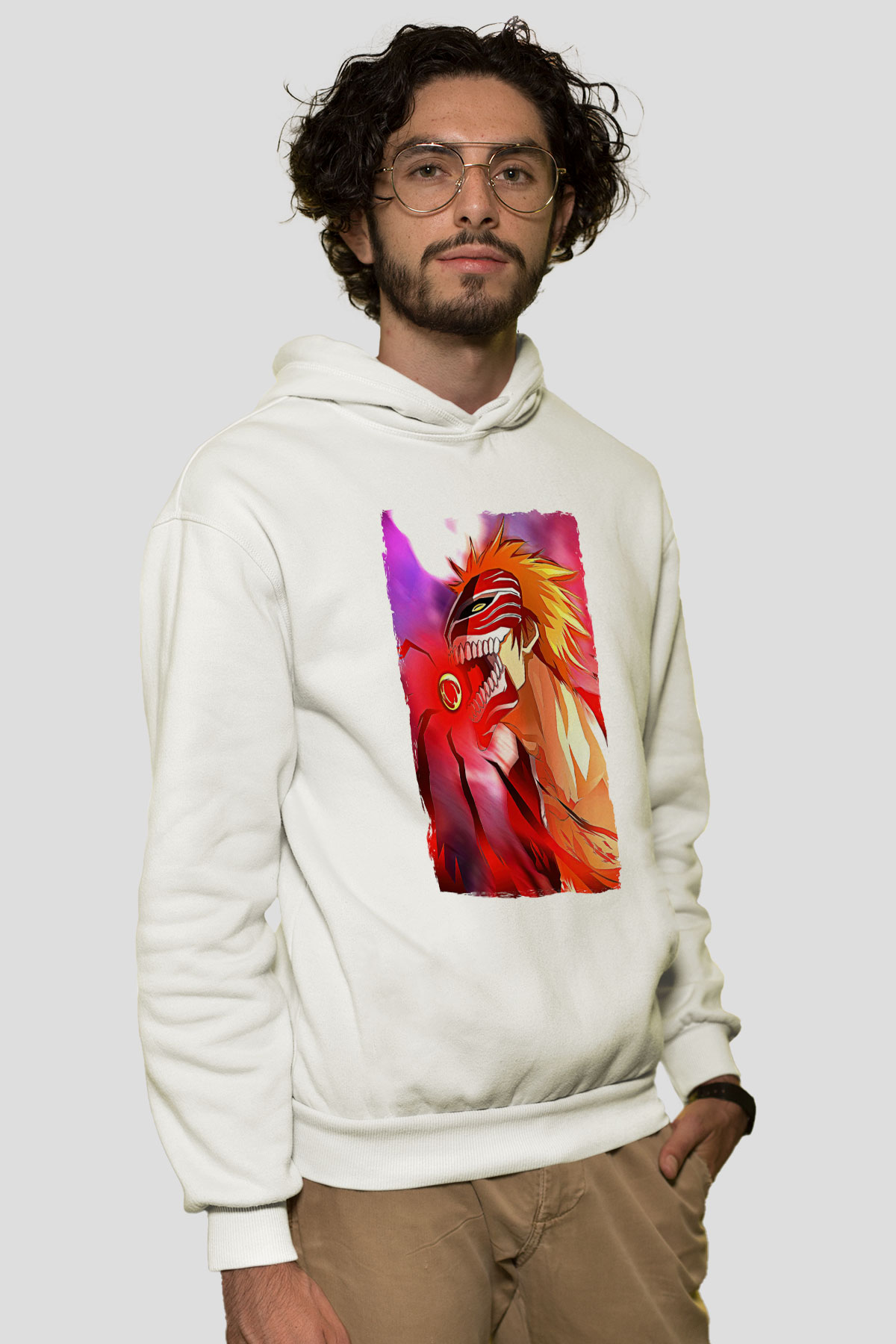Bleach Baskılı Beyaz Unisex Hoodie