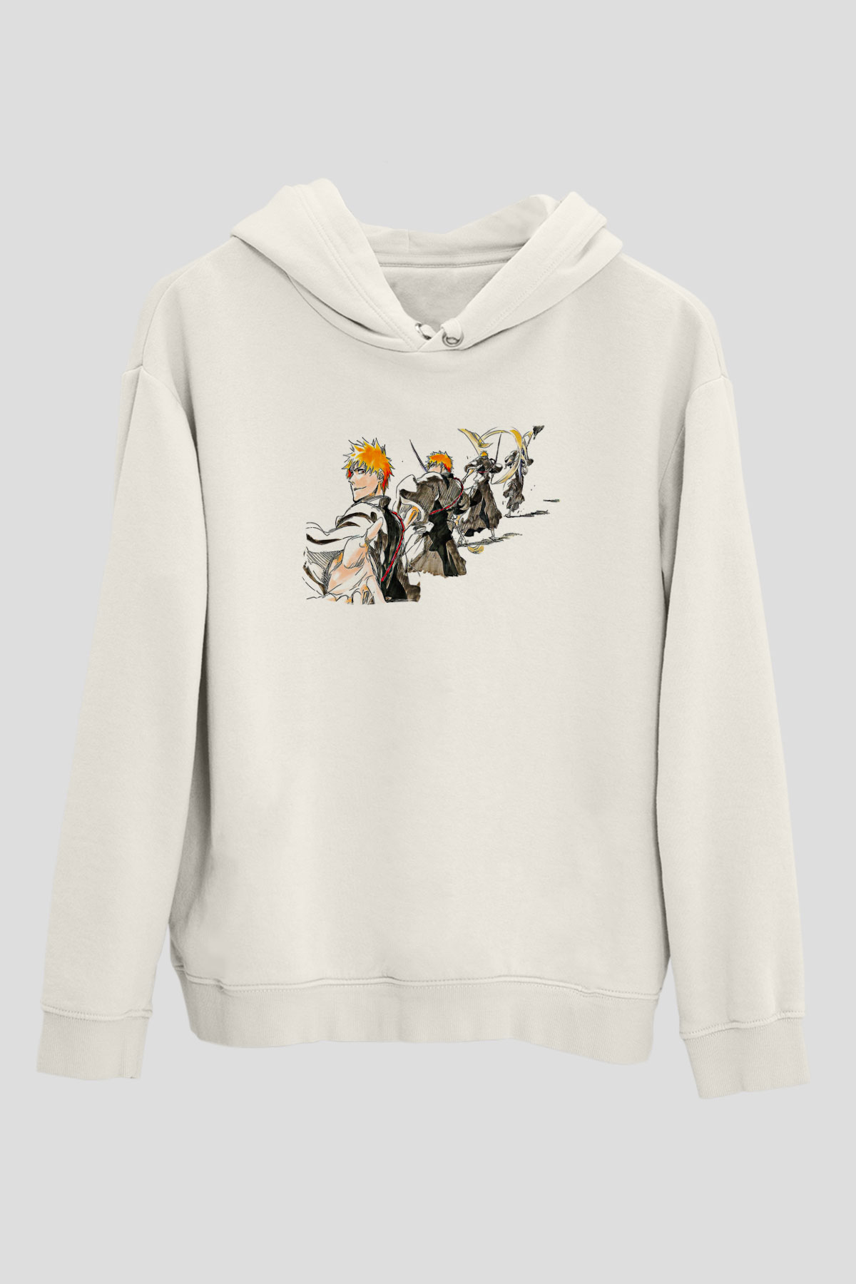 Bleach Baskılı Beyaz Unisex Hoodie