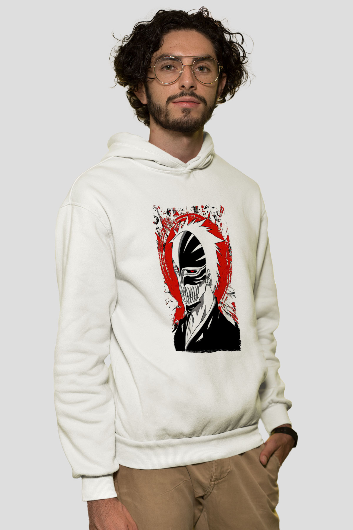 Bleach Baskılı Beyaz Unisex Hoodie