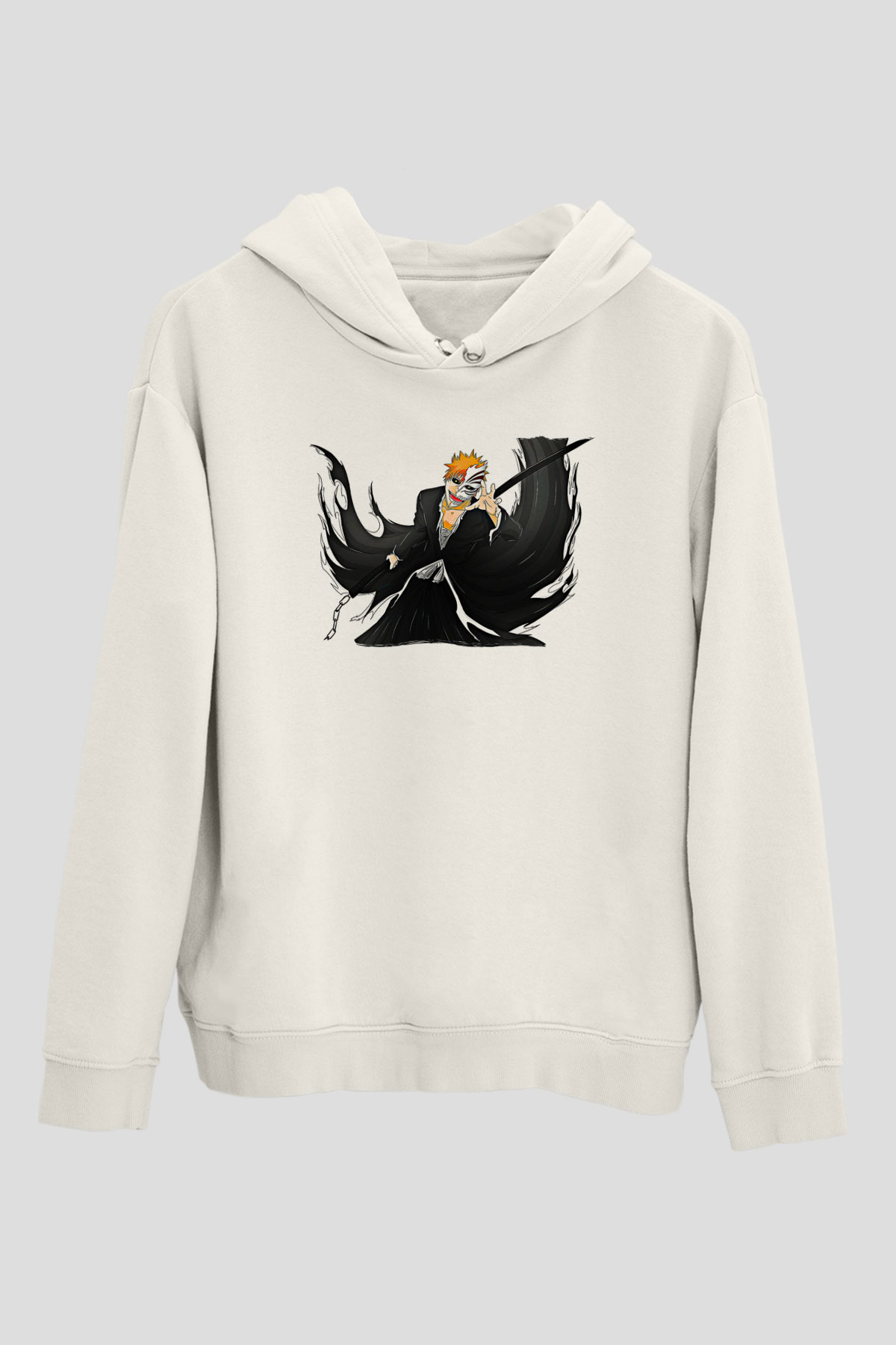 Bleach Baskılı Beyaz Unisex Hoodie