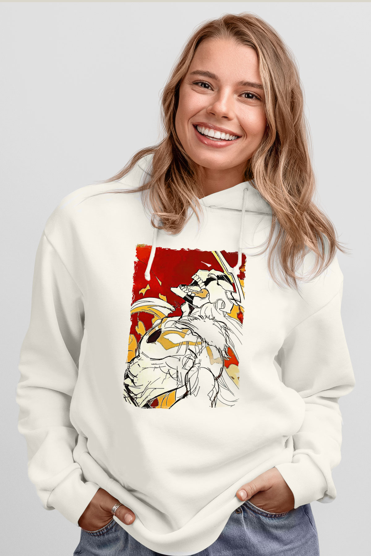 Bleach Baskılı Beyaz Unisex Hoodie