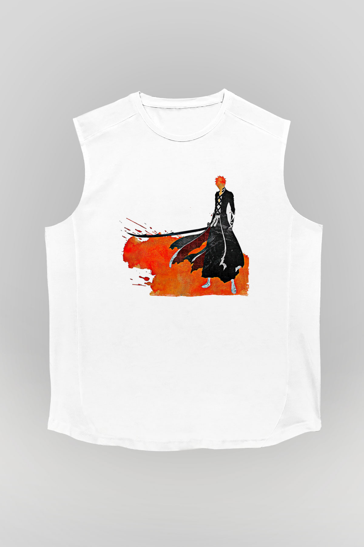 Bleach Baskılı Beyaz Unisex Kolsuz Tişört - Tshirt