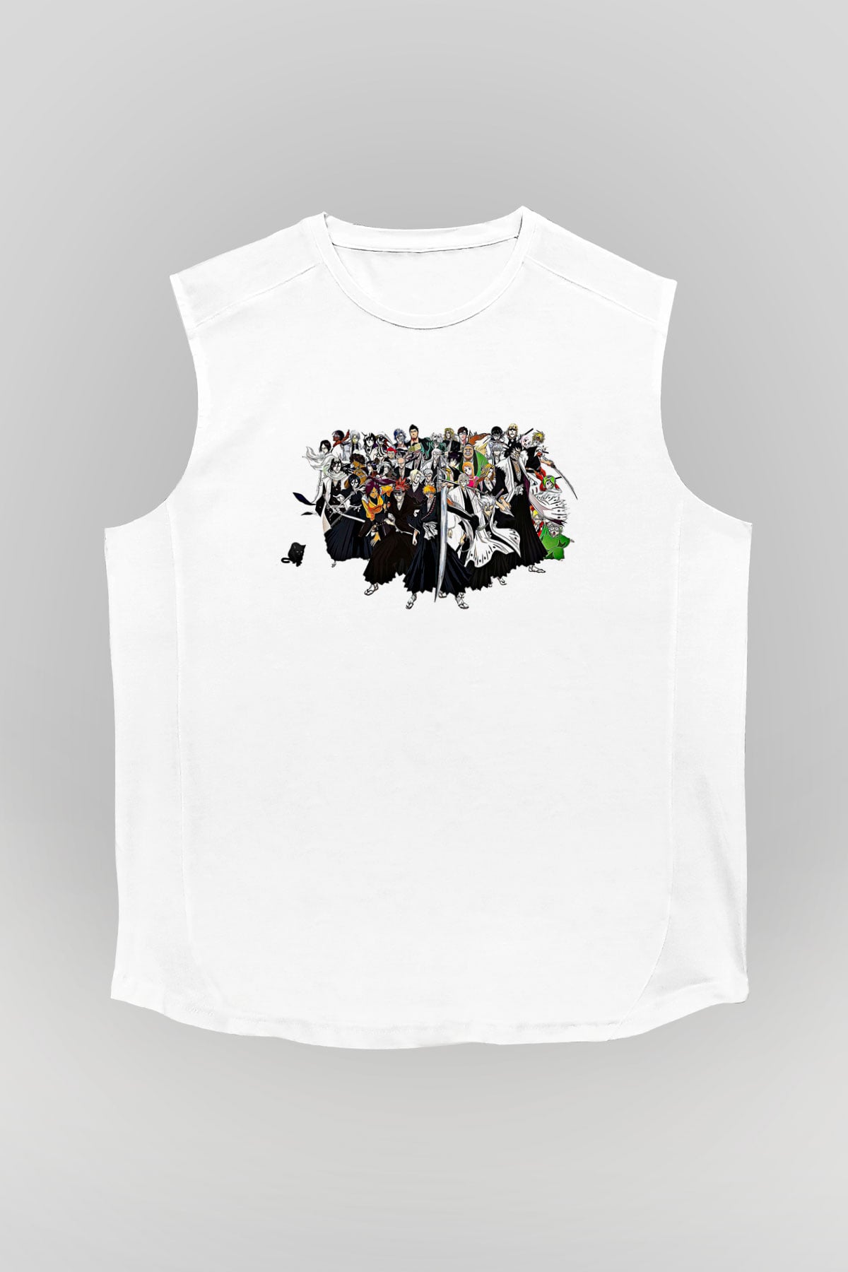 Bleach Baskılı Beyaz Unisex Kolsuz Tişört - Tshirt
