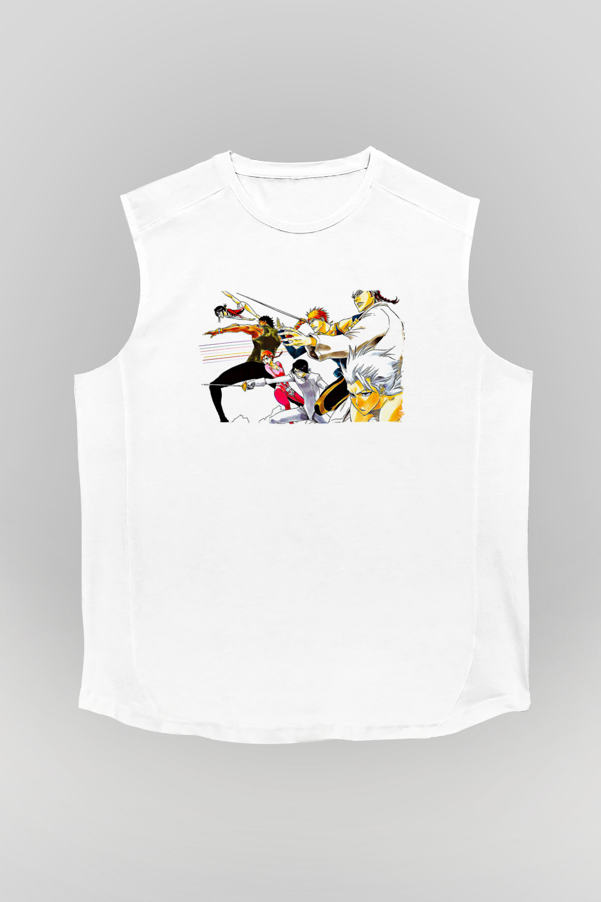 Bleach Baskılı Beyaz Unisex Kolsuz Tişört - Tshirt
