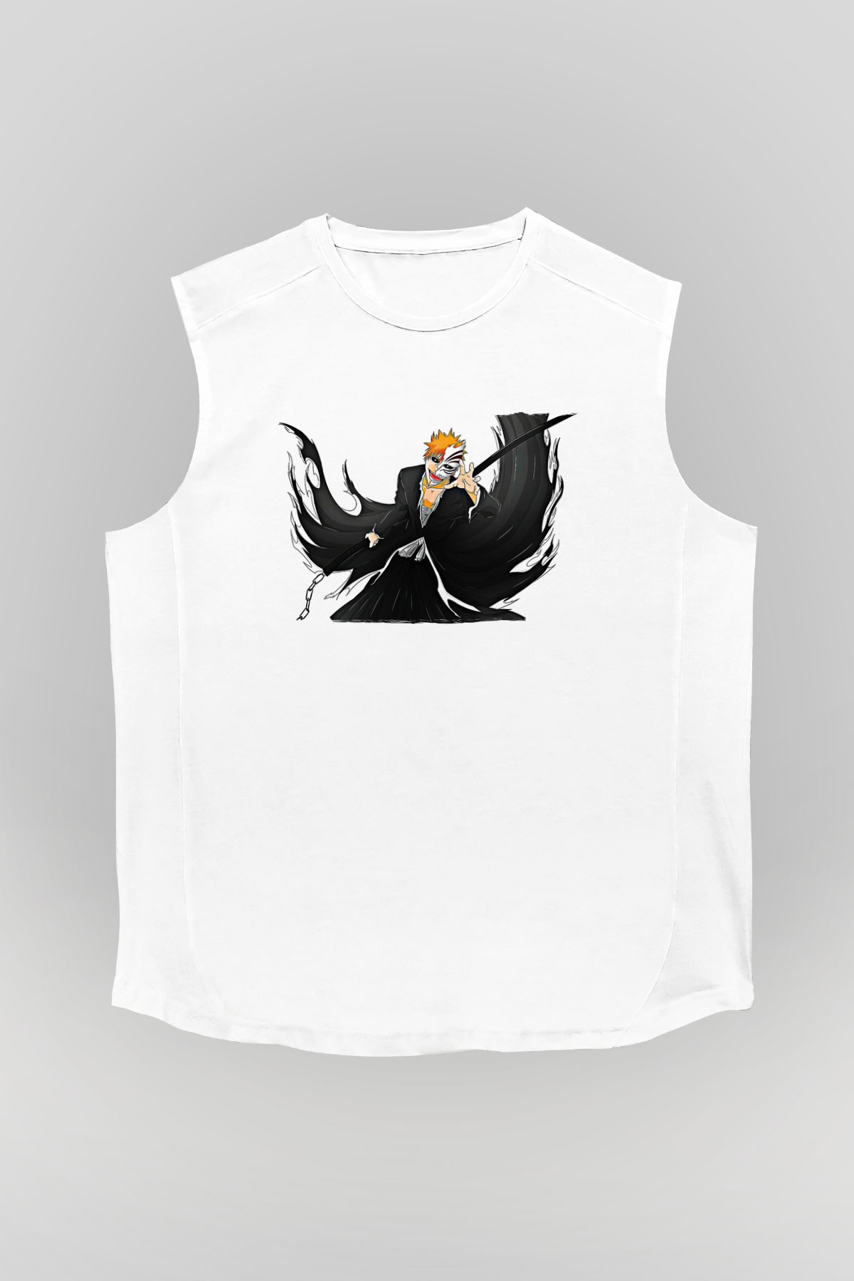 Bleach Baskılı Beyaz Unisex Kolsuz Tişört - Tshirt