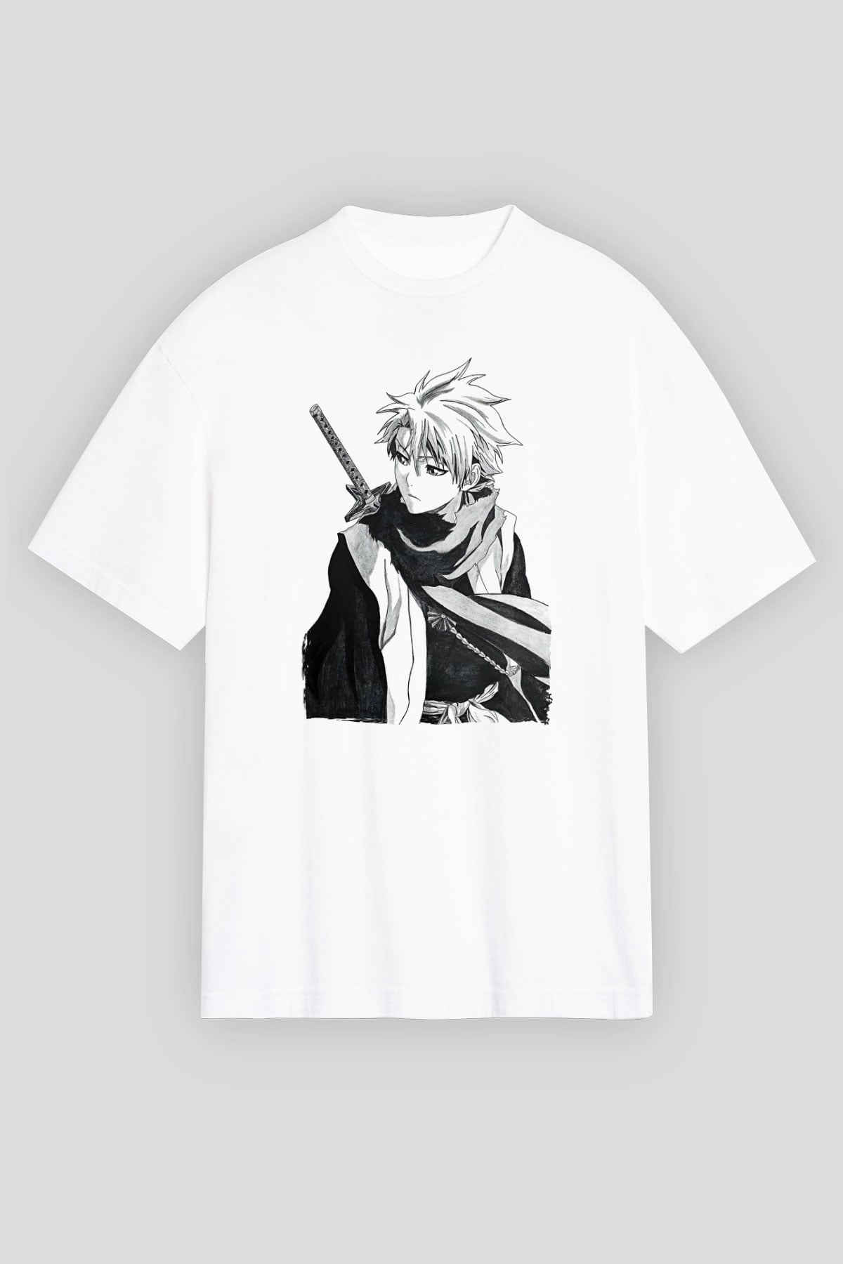 Bleach Baskılı Beyaz Unisex Oversize Tişört - Tshirt