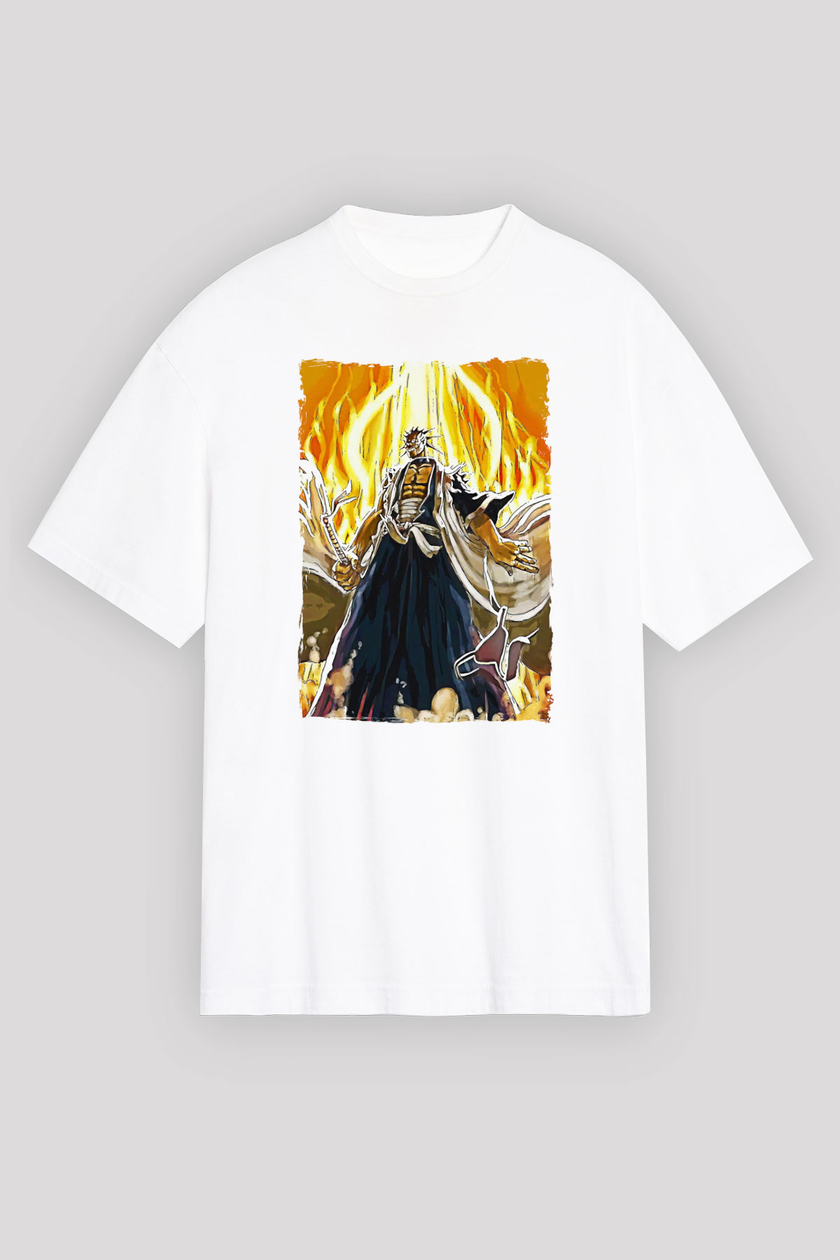 Bleach Baskılı Beyaz Unisex Oversize Tişört - Tshirt