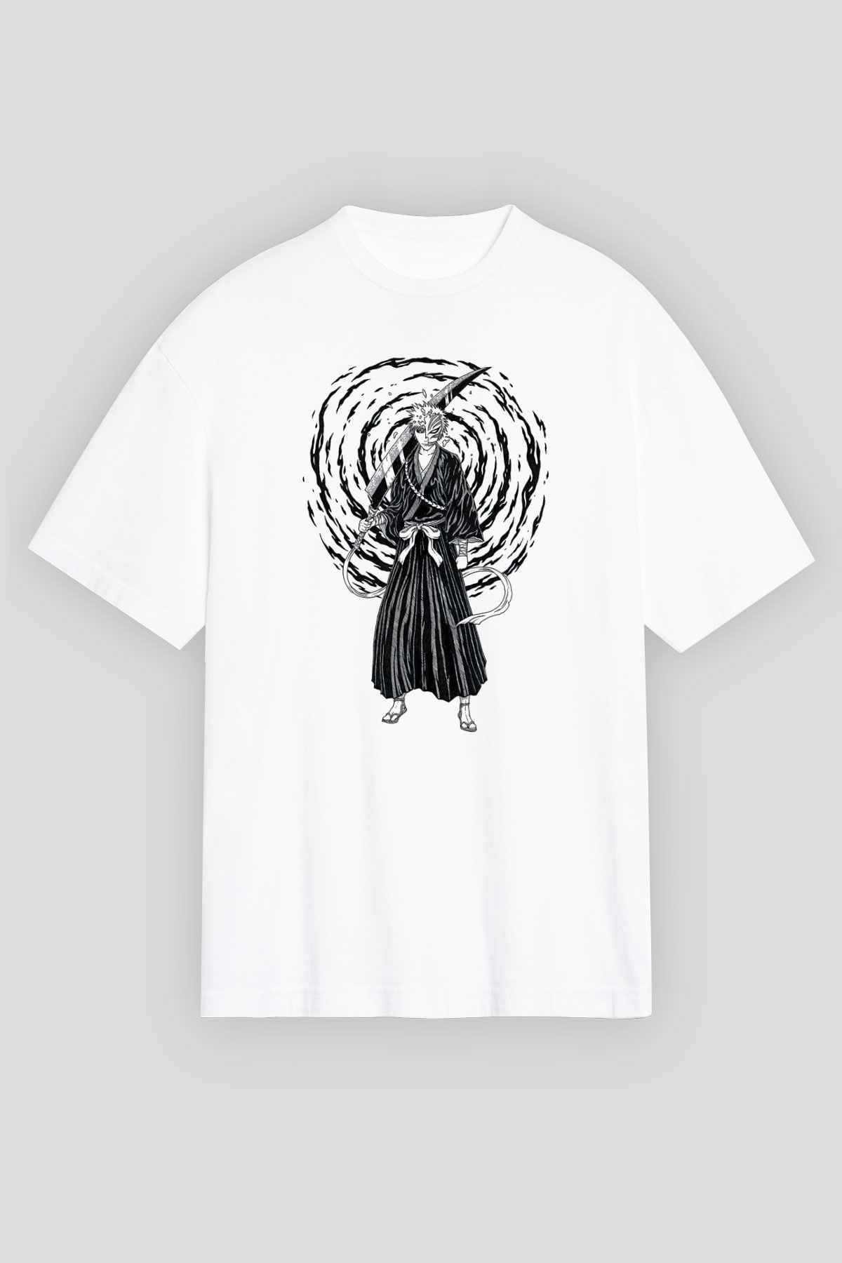 Bleach Baskılı Beyaz Unisex Oversize Tişört - Tshirt