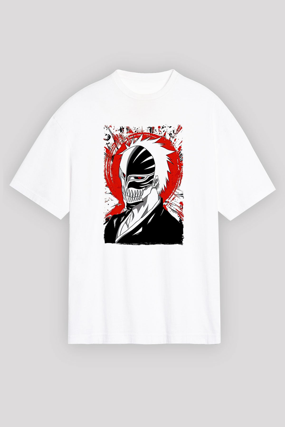 Bleach Baskılı Beyaz Unisex Oversize Tişört - Tshirt