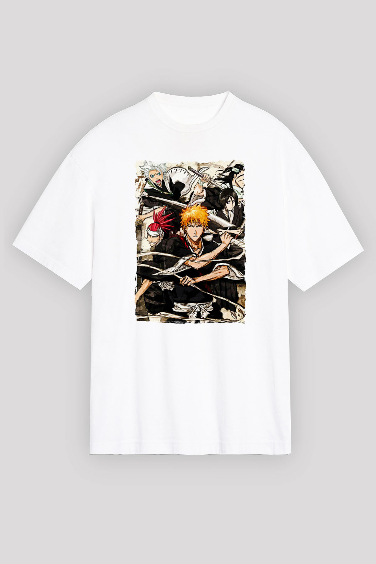 Bleach Baskılı Beyaz Unisex Oversize Tişört - Tshirt