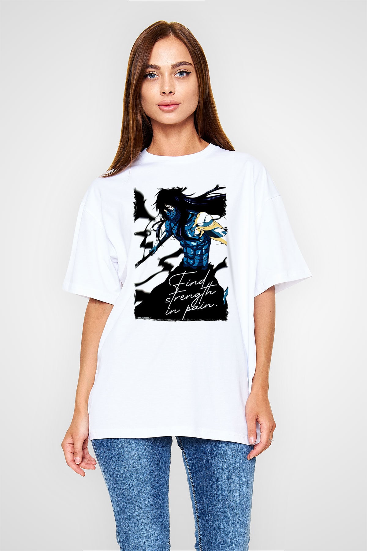 Bleach Baskılı Beyaz Unisex Oversize Tişört - Tshirt