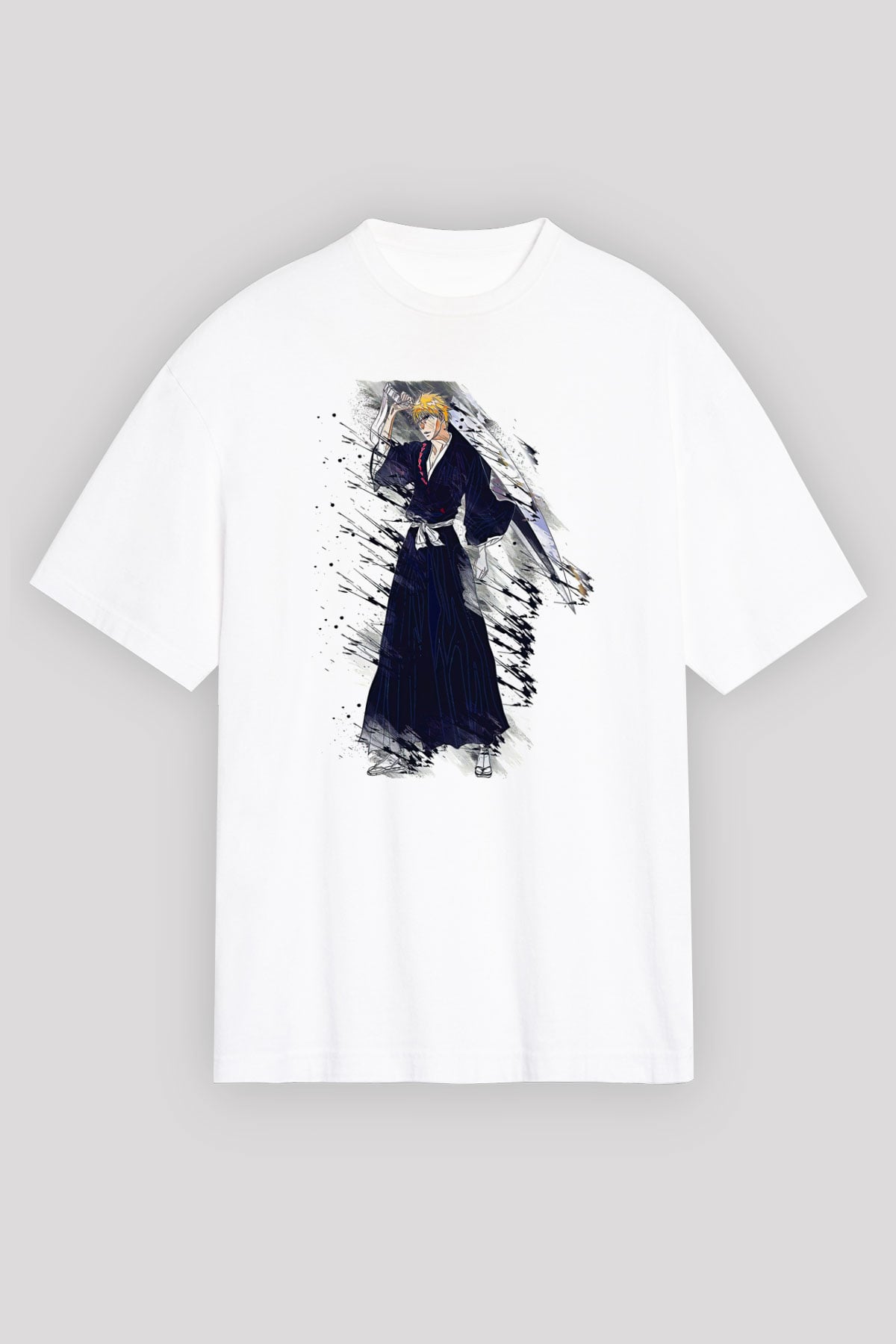 Bleach Baskılı Beyaz Unisex Oversize Tişört - Tshirt