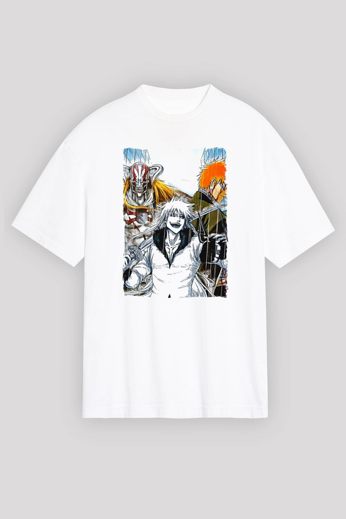 Bleach Baskılı Beyaz Unisex Oversize Tişört - Tshirt