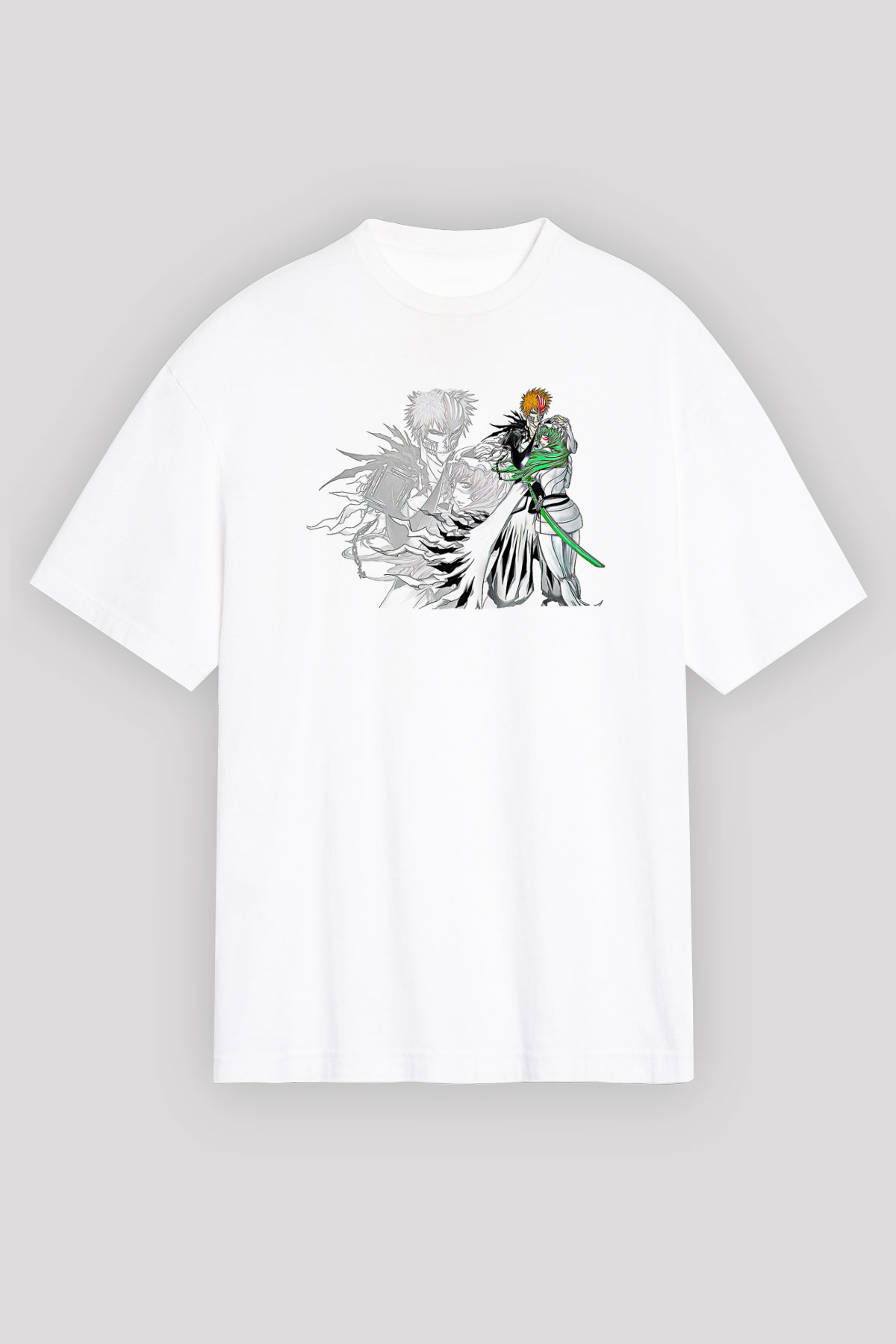 Bleach Baskılı Beyaz Unisex Oversize Tişört - Tshirt