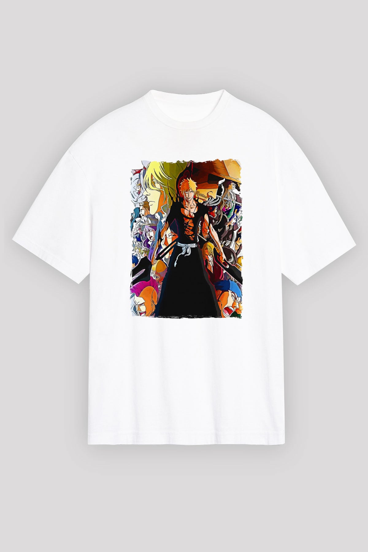 Bleach Baskılı Beyaz Unisex Oversize Tişört - Tshirt