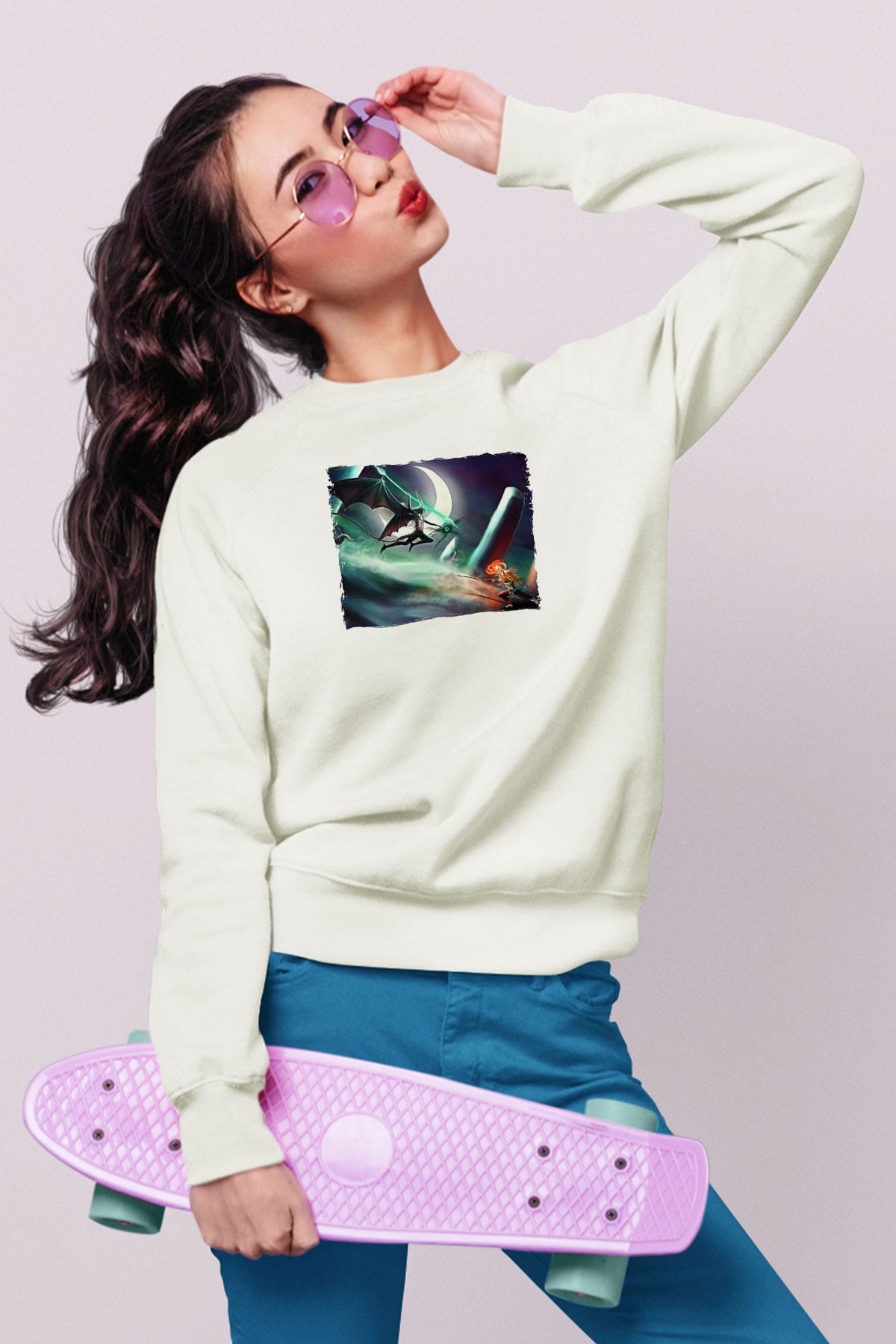 Bleach Baskılı Beyaz Unisex Sweatshirt