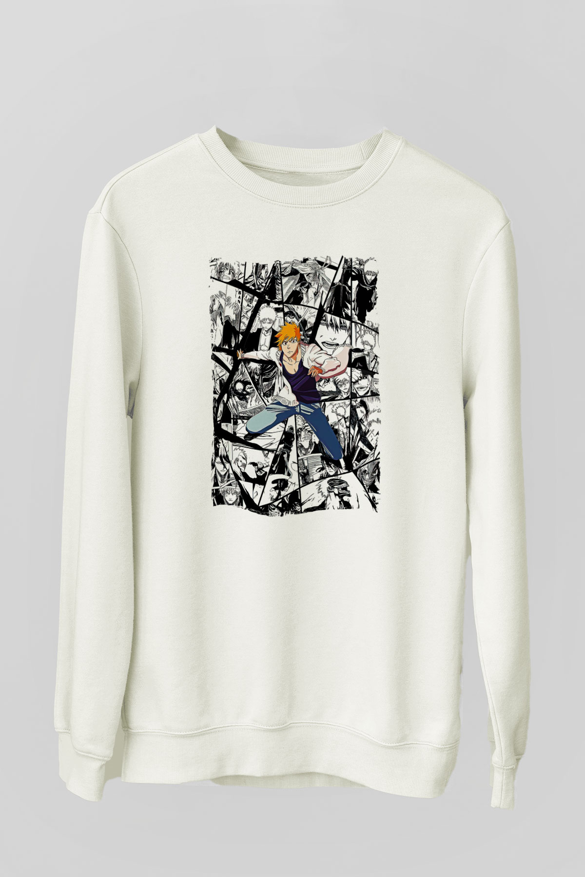Bleach Baskılı Beyaz Unisex Sweatshirt