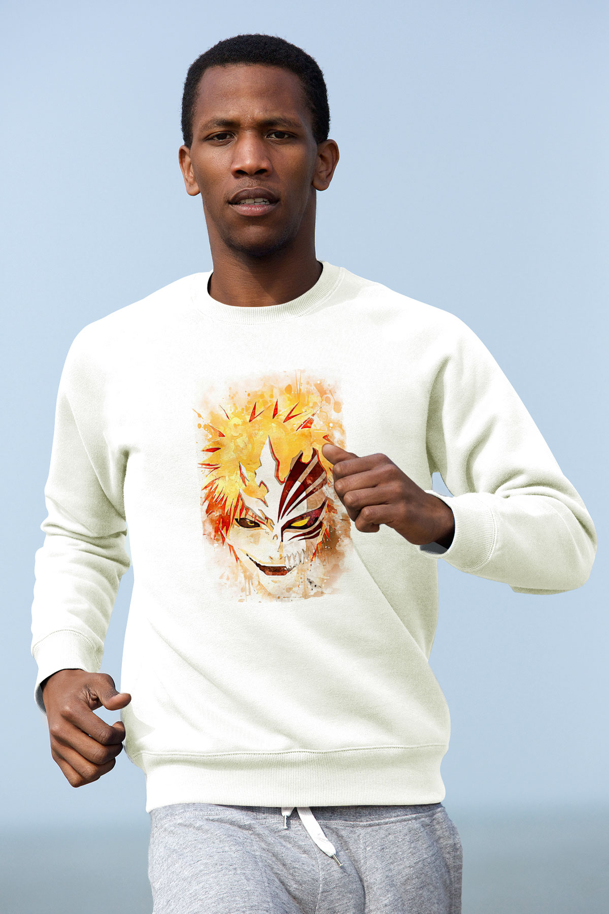 Bleach Baskılı Beyaz Unisex Sweatshirt
