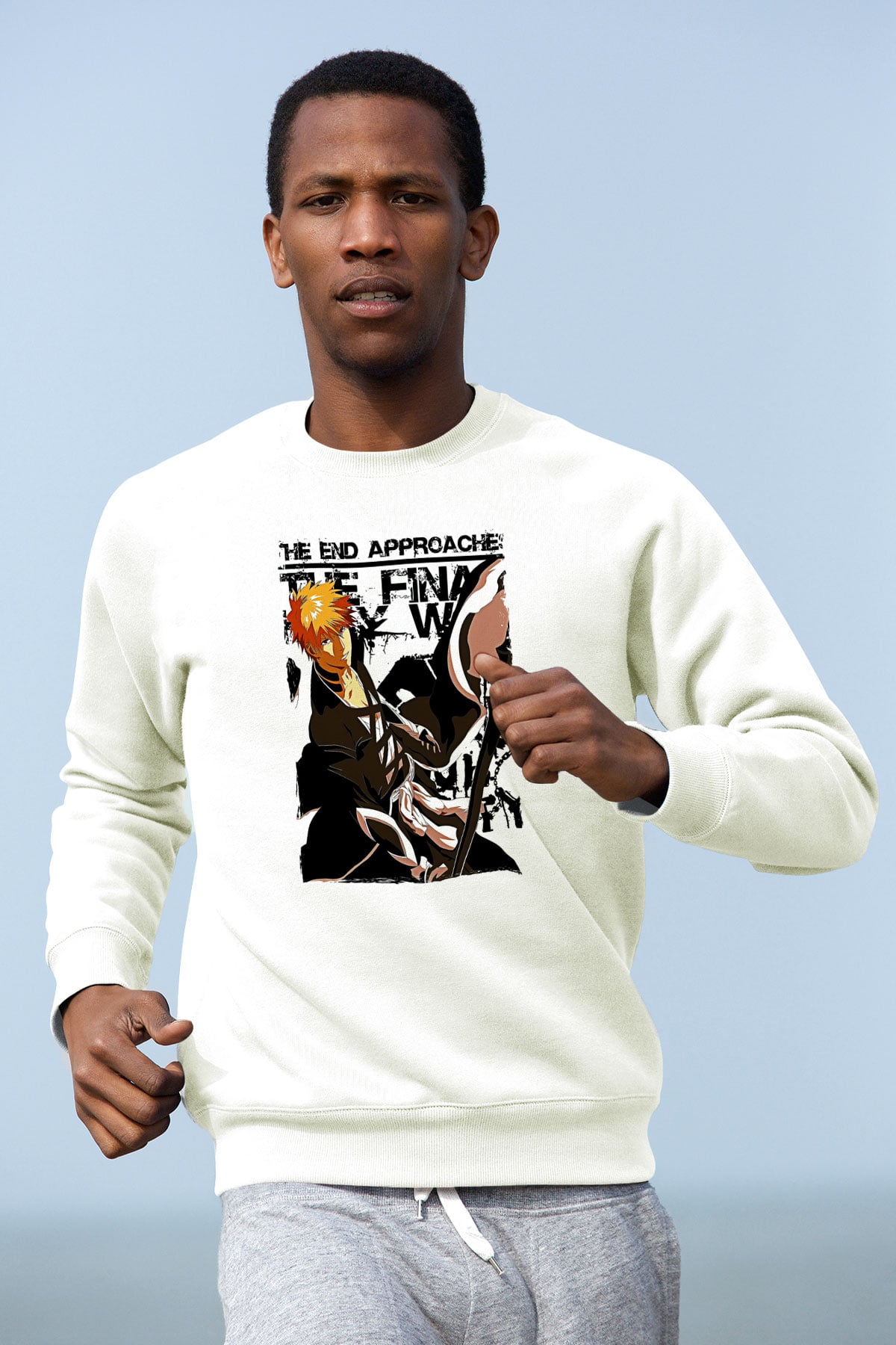 Bleach Baskılı Beyaz Unisex Sweatshirt
