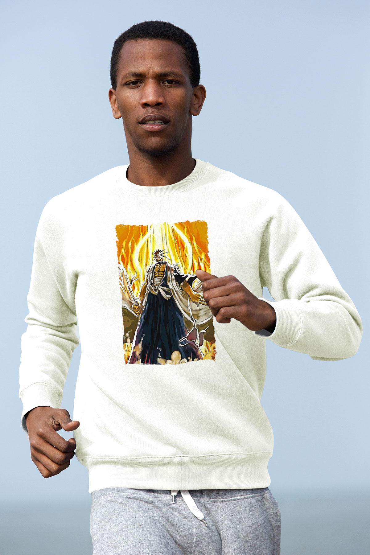 Bleach Baskılı Beyaz Unisex Sweatshirt
