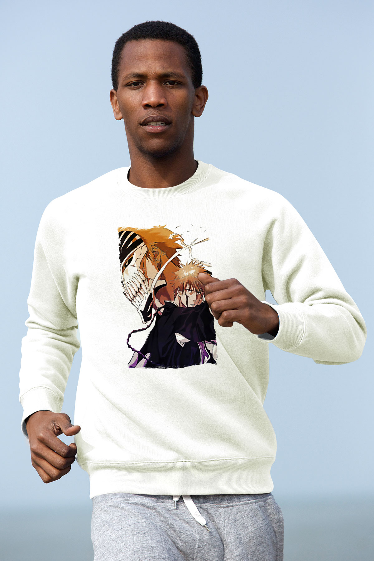 Bleach Baskılı Beyaz Unisex Sweatshirt