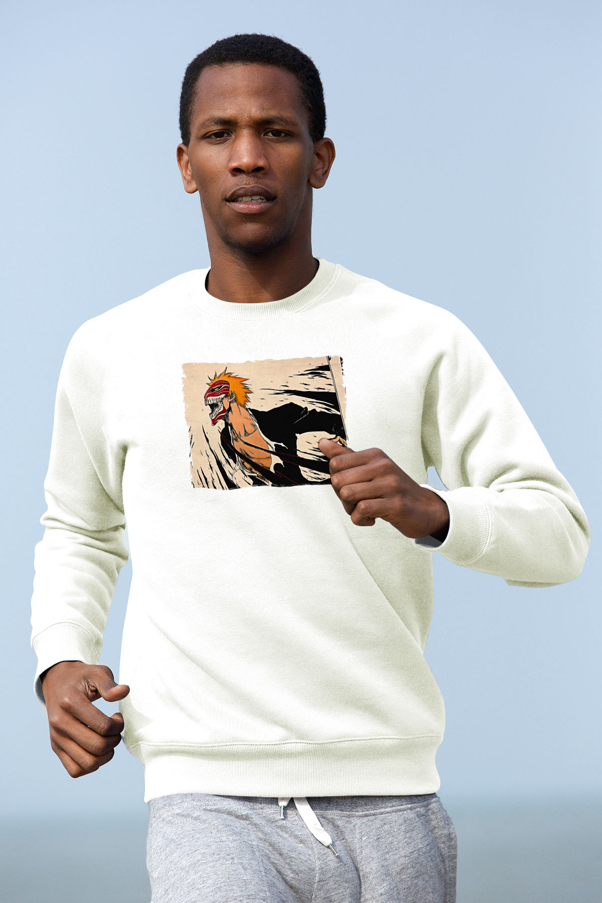 Bleach Baskılı Beyaz Unisex Sweatshirt