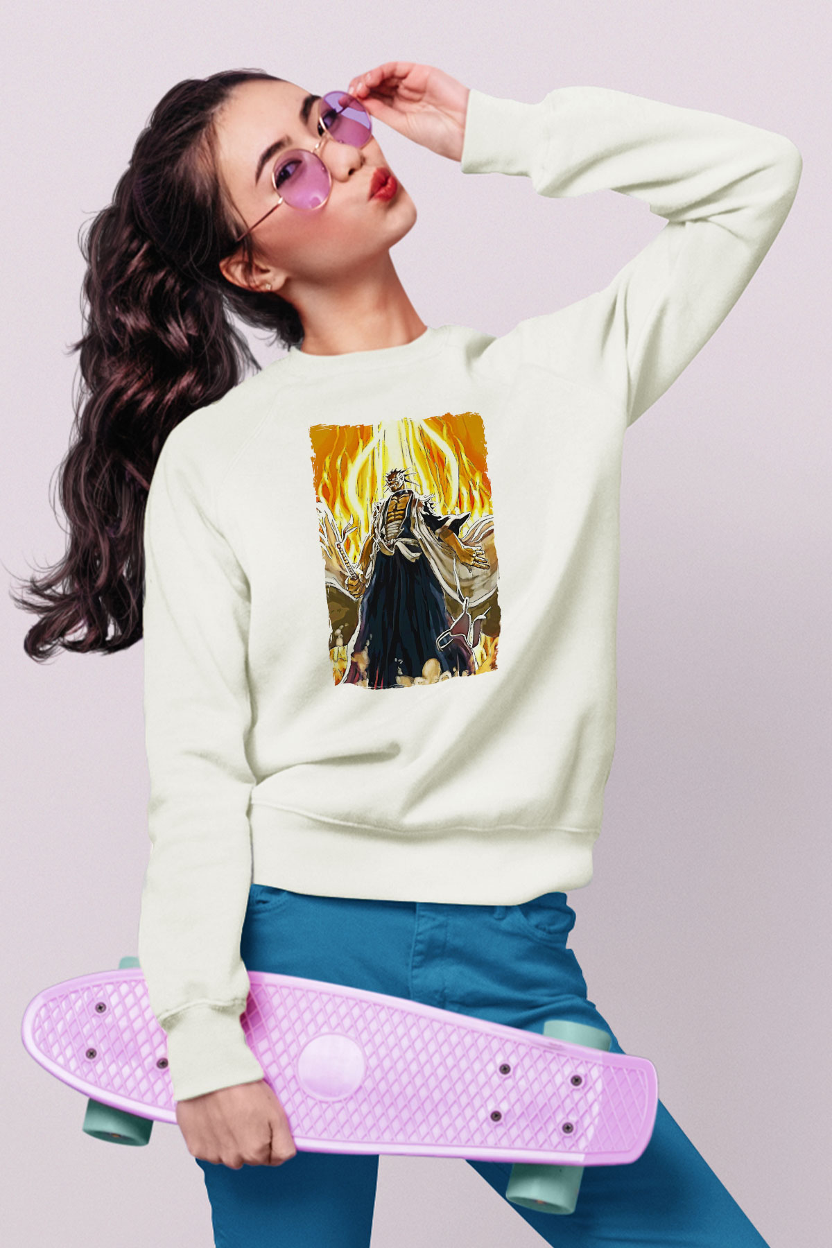 Bleach Baskılı Beyaz Unisex Sweatshirt