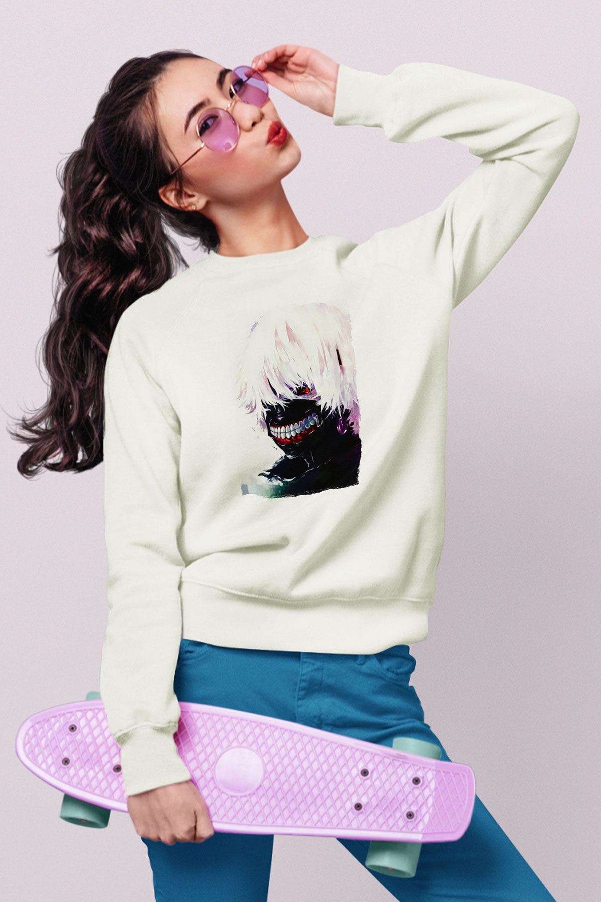 Bleach Baskılı Beyaz Unisex Sweatshirt